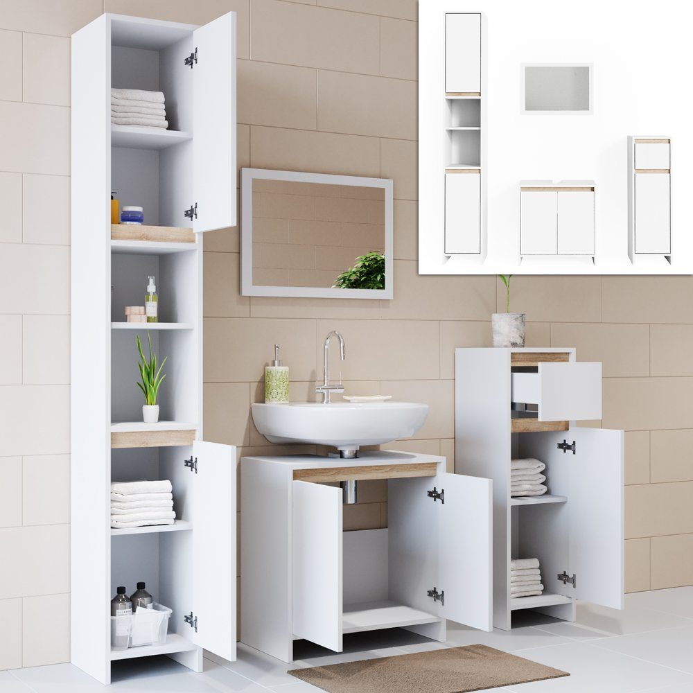 Vicco Badmöbel-Set Emma, Weiß/Sonoma, 4 Teile, günstig online kaufen