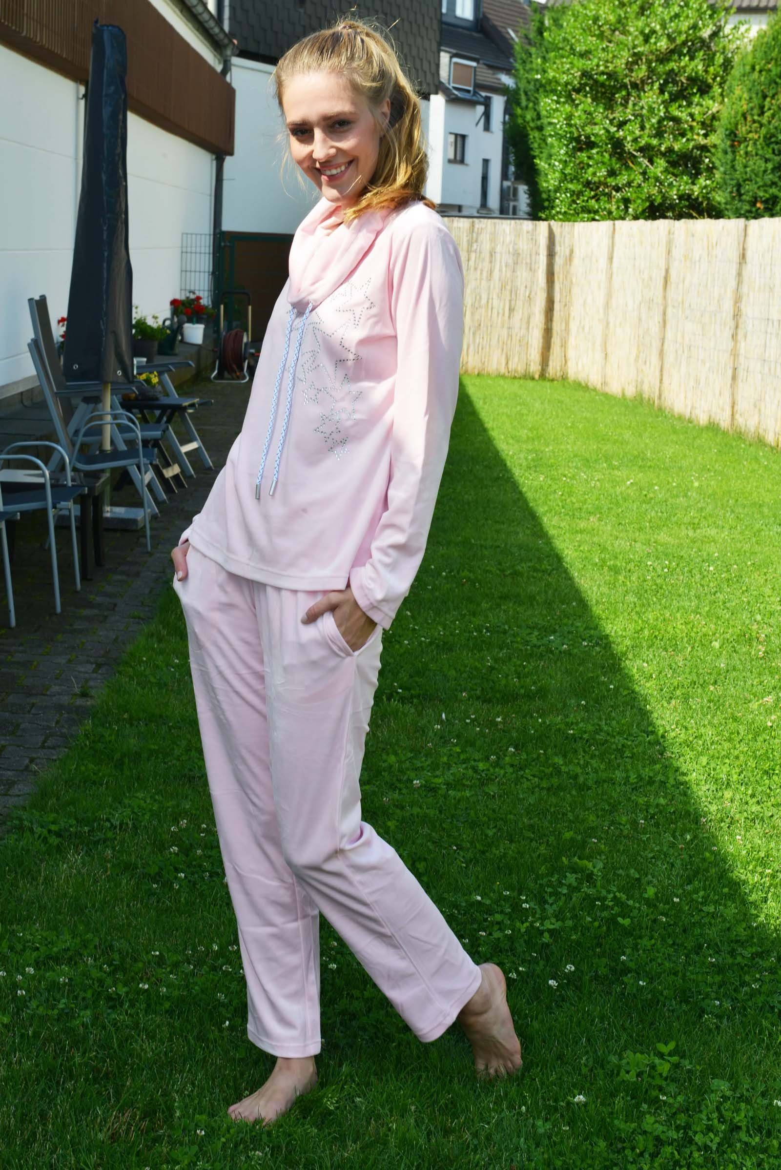 Teilig) RAIKOU Hausanzug Damen Freizeitanzug Stassstein (2 Hellem Fitnessanzug Rosa Homewear mit Trainingsanzug