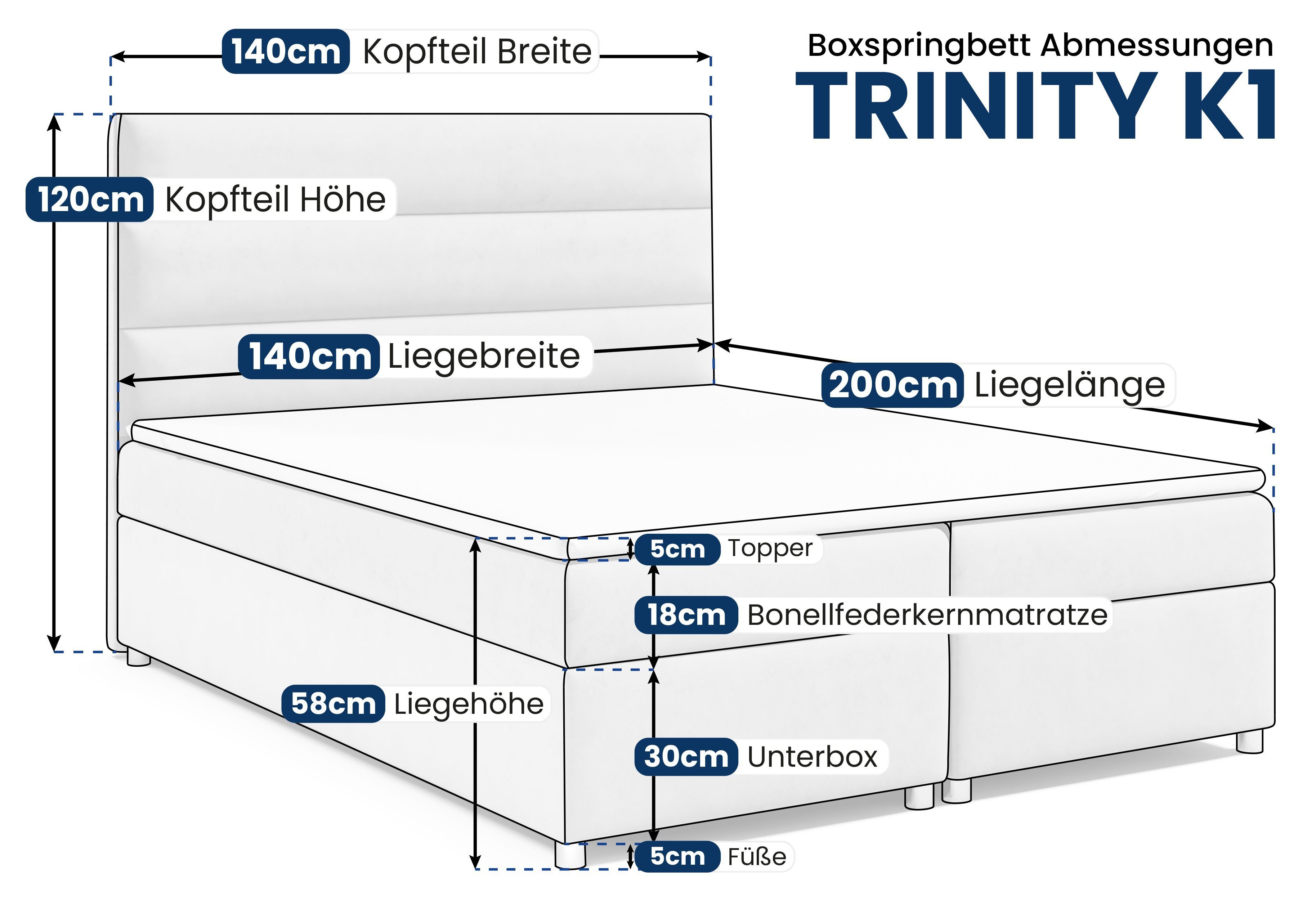 Trinity Home Bettkasten mit Topper Boxspringbett Beige K1, und for Best