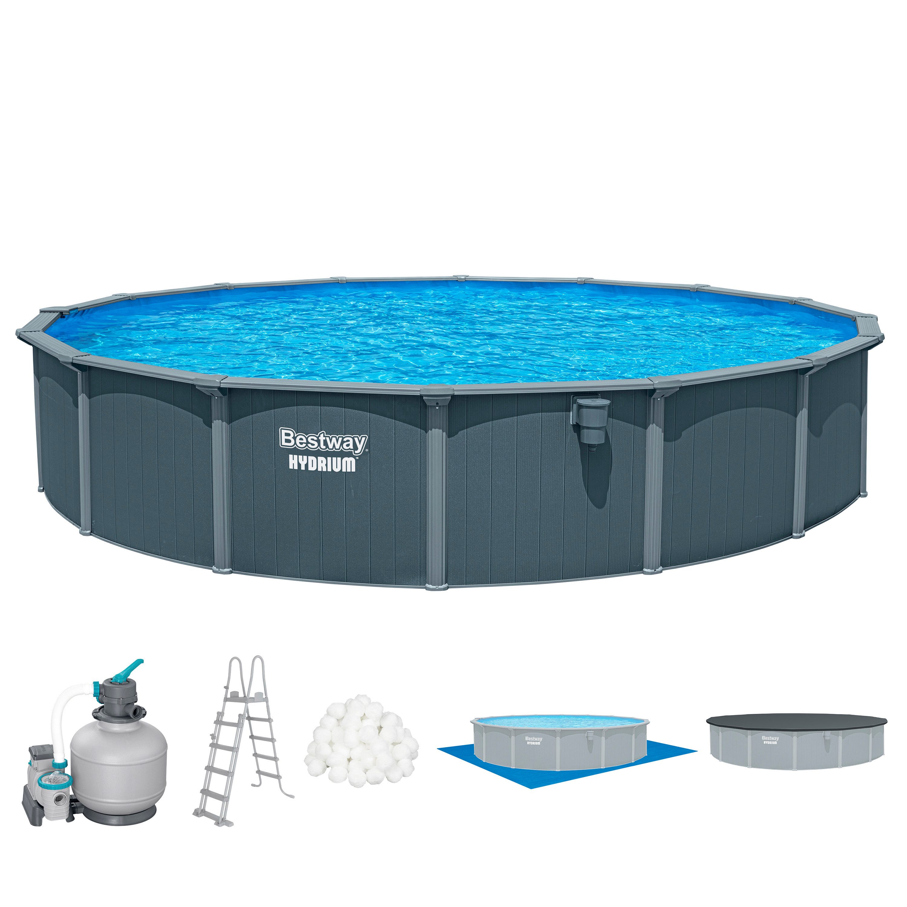 Bestway Pool Hydrium (Set, Inkl. Sandfilteranlage, Sicherheitsleiter, Abdeckplane, Bodenplane), Ø 732 x 132 cm