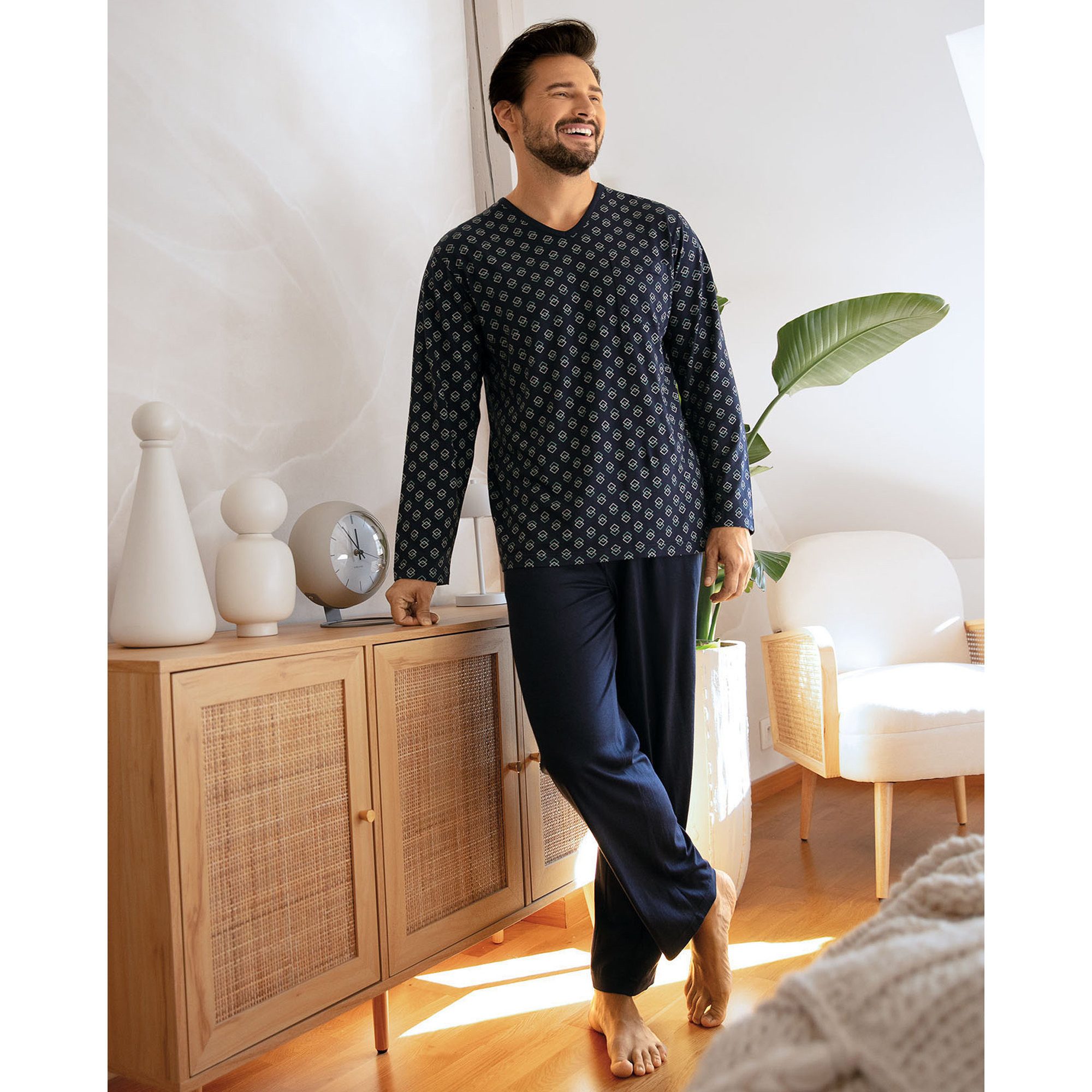 Comte Pyjama Herren-Schlafanzug Single-Jersey gemustert günstig online kaufen