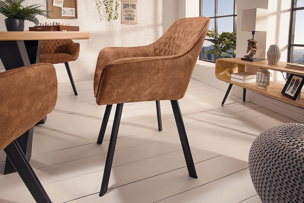 riess-ambiente Polsterstuhl PALERMO vintage hellbraun – Microfaser, mit Armlehne, Ziersteppung (Einzelartikel, 1 St), bequeme Polsterung im Retrolook – ideal für Esszimmer oder Küche