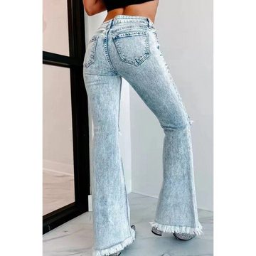 AFAZ New Trading UG Bootcuthose Damen Jeans hohe Destroyed Hose Freizeithose Vielseitig Jogginghose