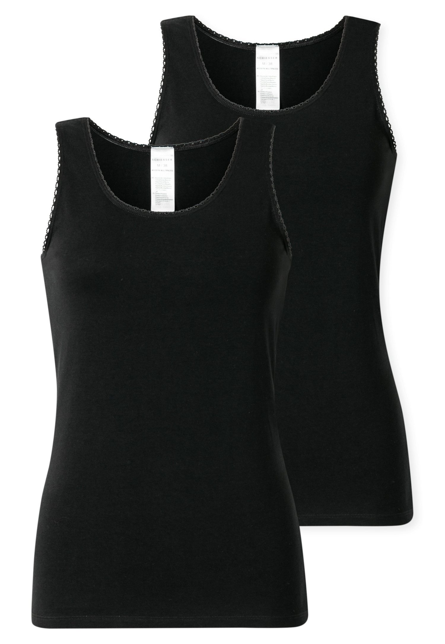 Schiesser Unterhemd Modern Multipacks (2er Pack) mit schmalem Spitzenband, Single Jersey, bequem