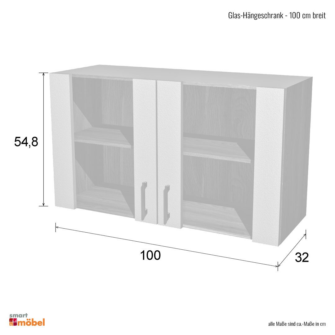 Flex-Well Glashängeschrank Glashängeschrank Küche - 100 cm breit - Buche – Namu