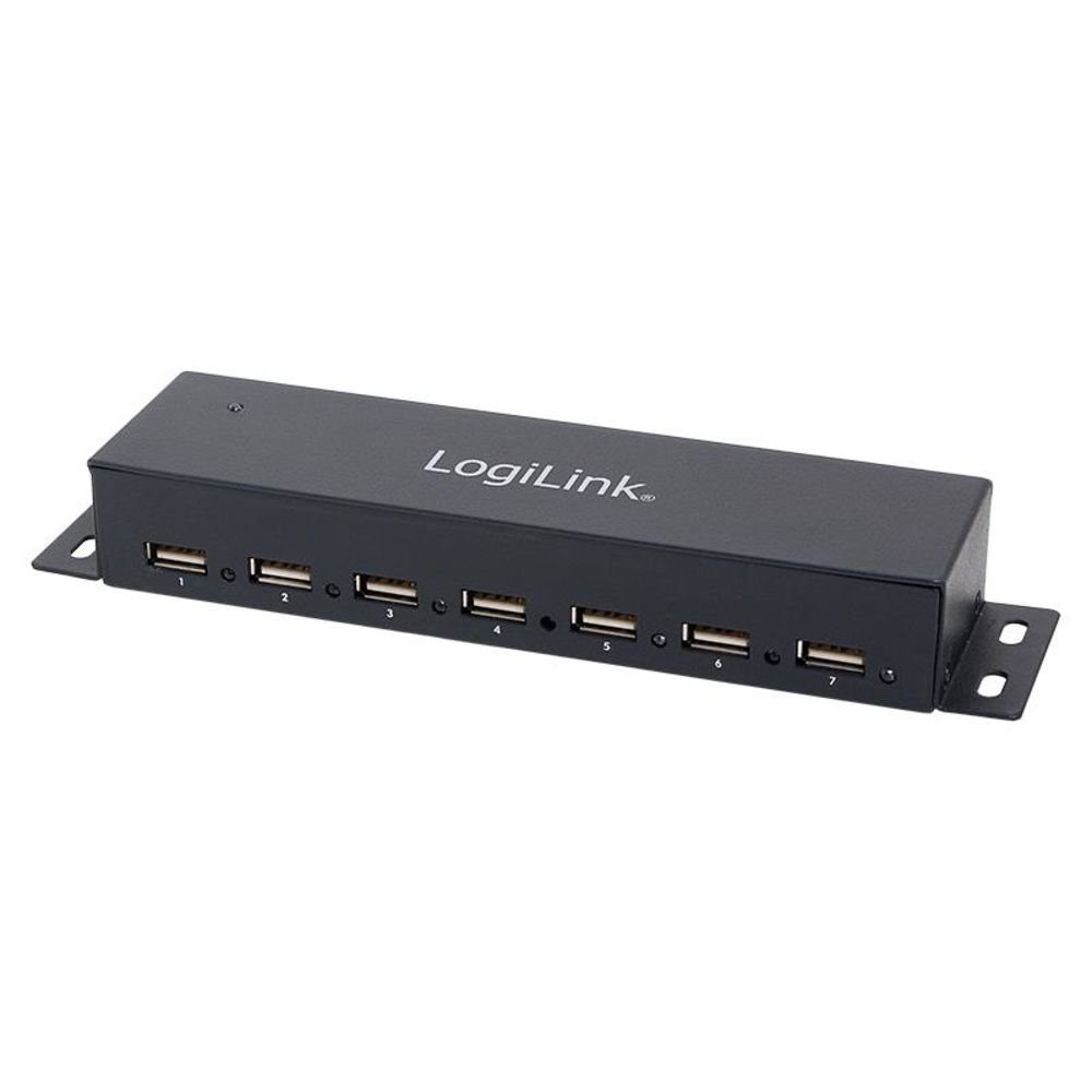 LogiLink UA0148 USB 2.0 Hub USB-Adapter, mit 7-Ports, montierbar, aus Metall, mit LED Anzeige