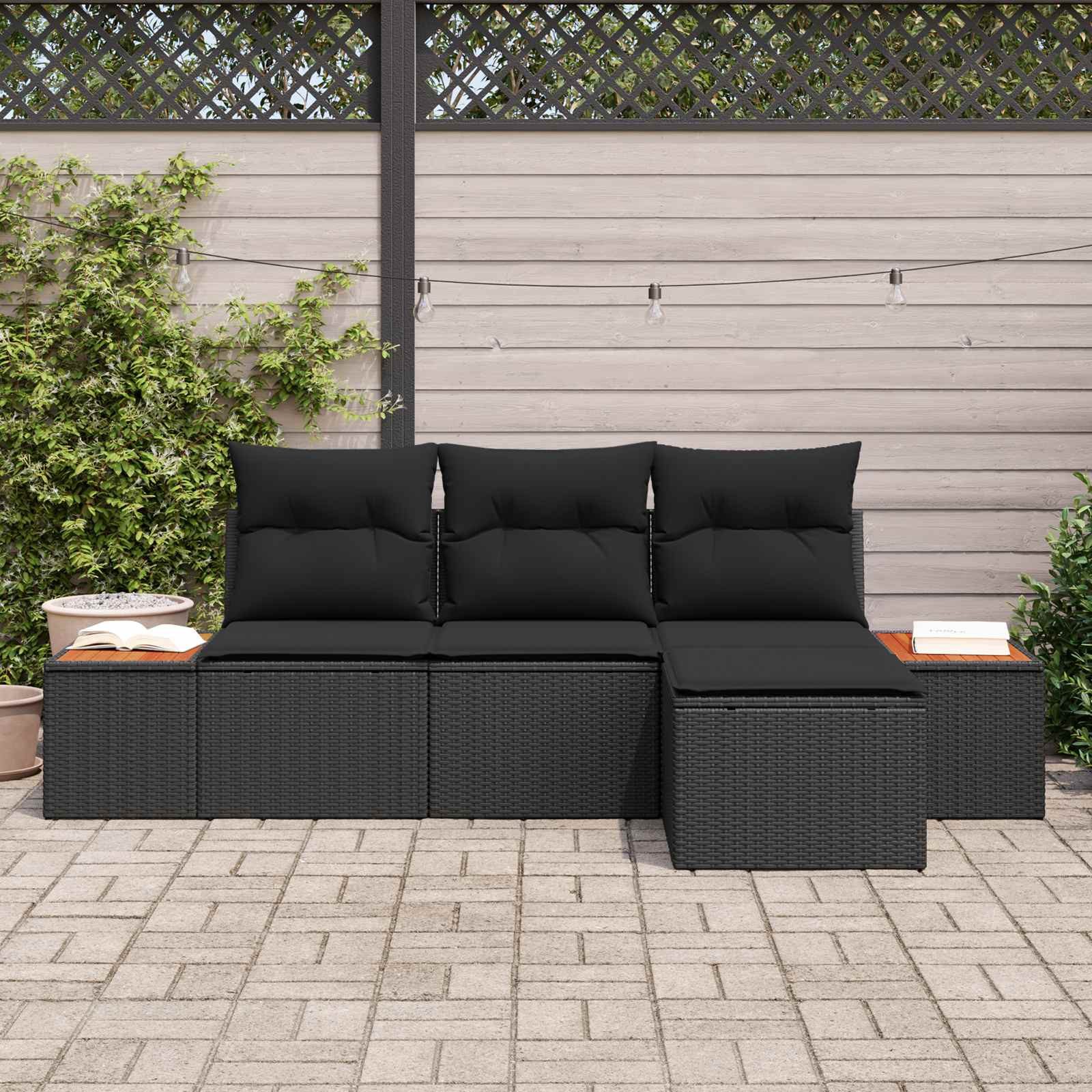 vidaXL Loungesofa Gartensofa-set 4 stk. Schwarz Poly Rattan, 4 Teile