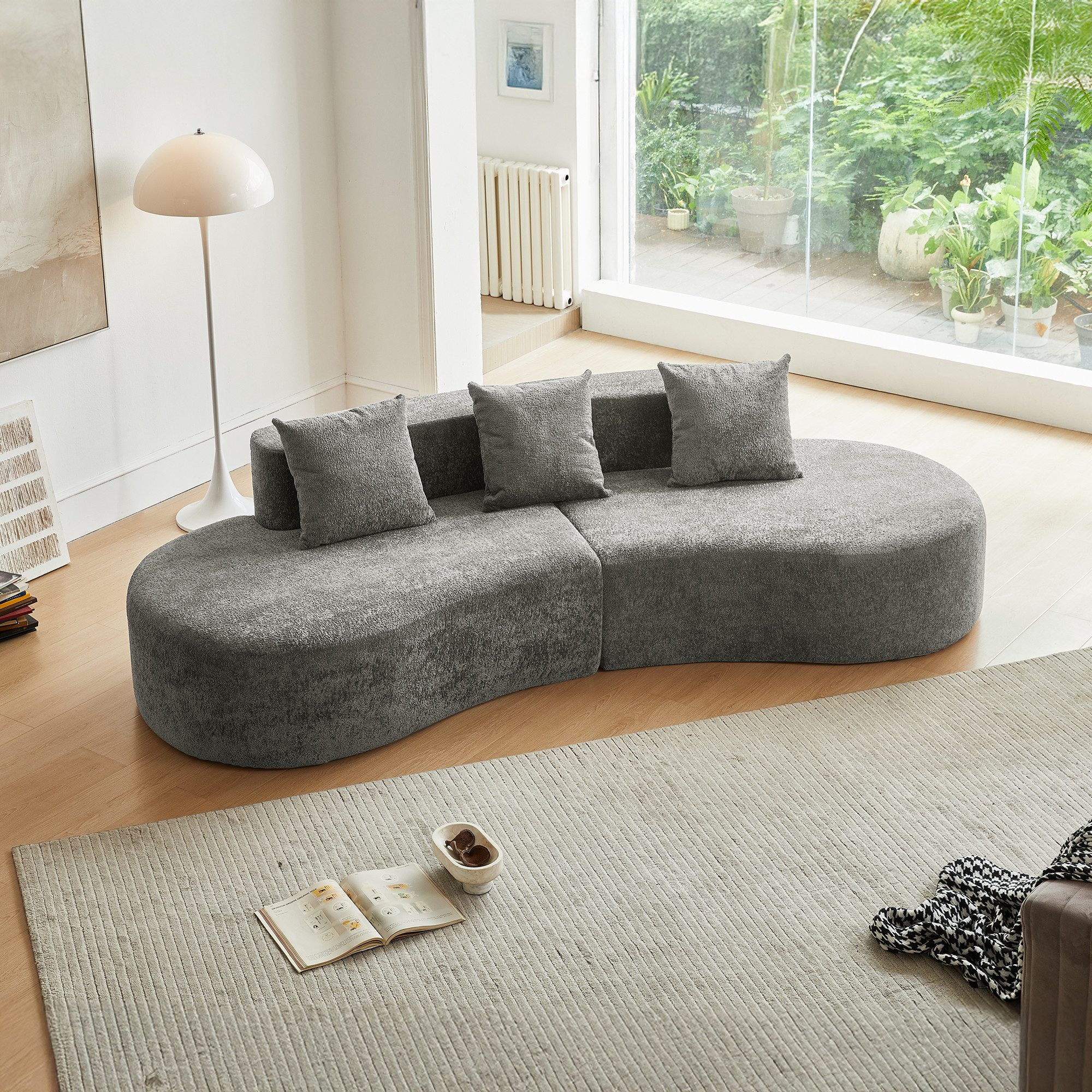 i@home Ottomane Komprimiertes Sofa, Gebogenes Sofa, Bequem und Stylish, Ohne Montage, 277*103*68(L*W*H), Weiß/Blau/Grau