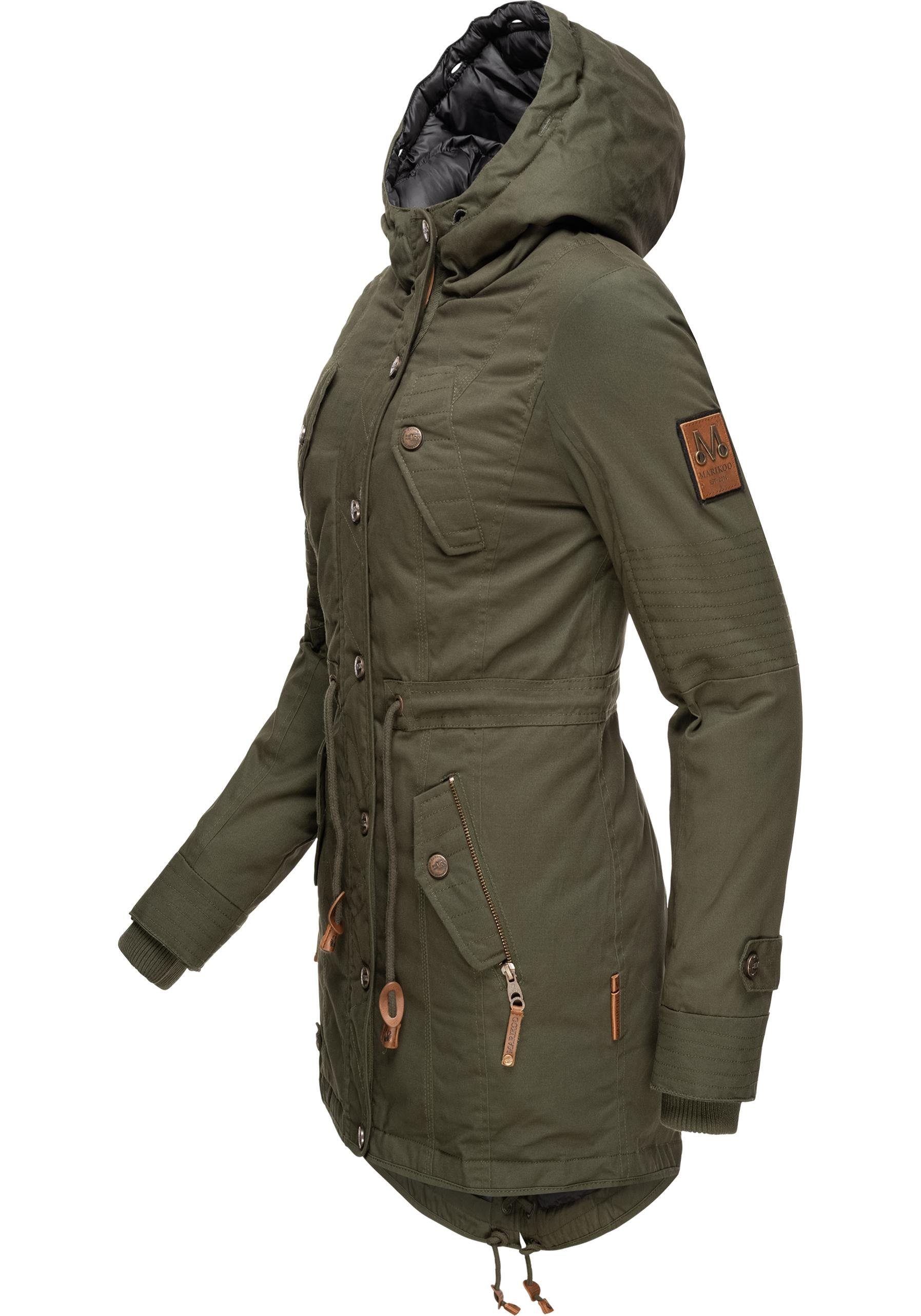 Wintermantel grün Winterparka abnehmbarem mit Kunstfell Marikoo La Prc Viva stylischer