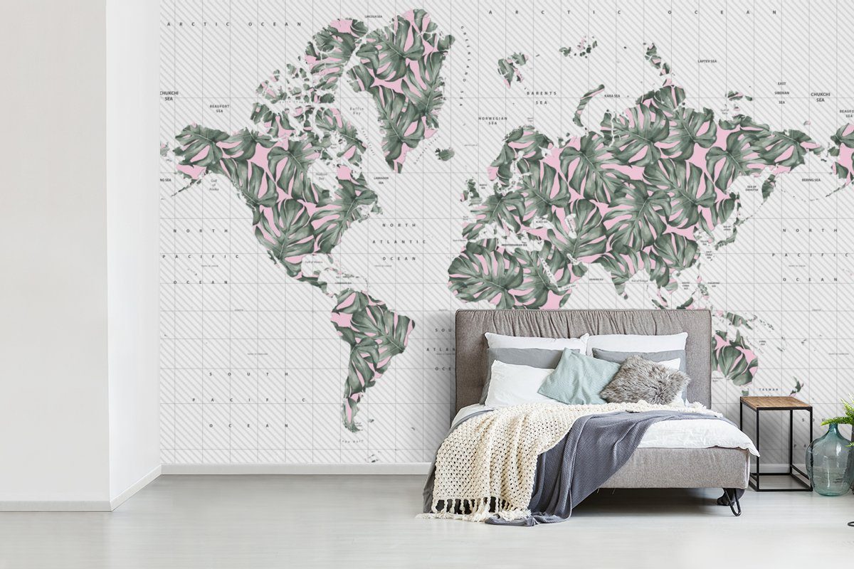 Rosa, Wallpaper - bedruckt, - Fototapete für MuchoWow Tapete Vinyl St), Pflanzen (6 Schlafzimmer, Wohnzimmer, Weltkarte Matt, Kinderzimmer,