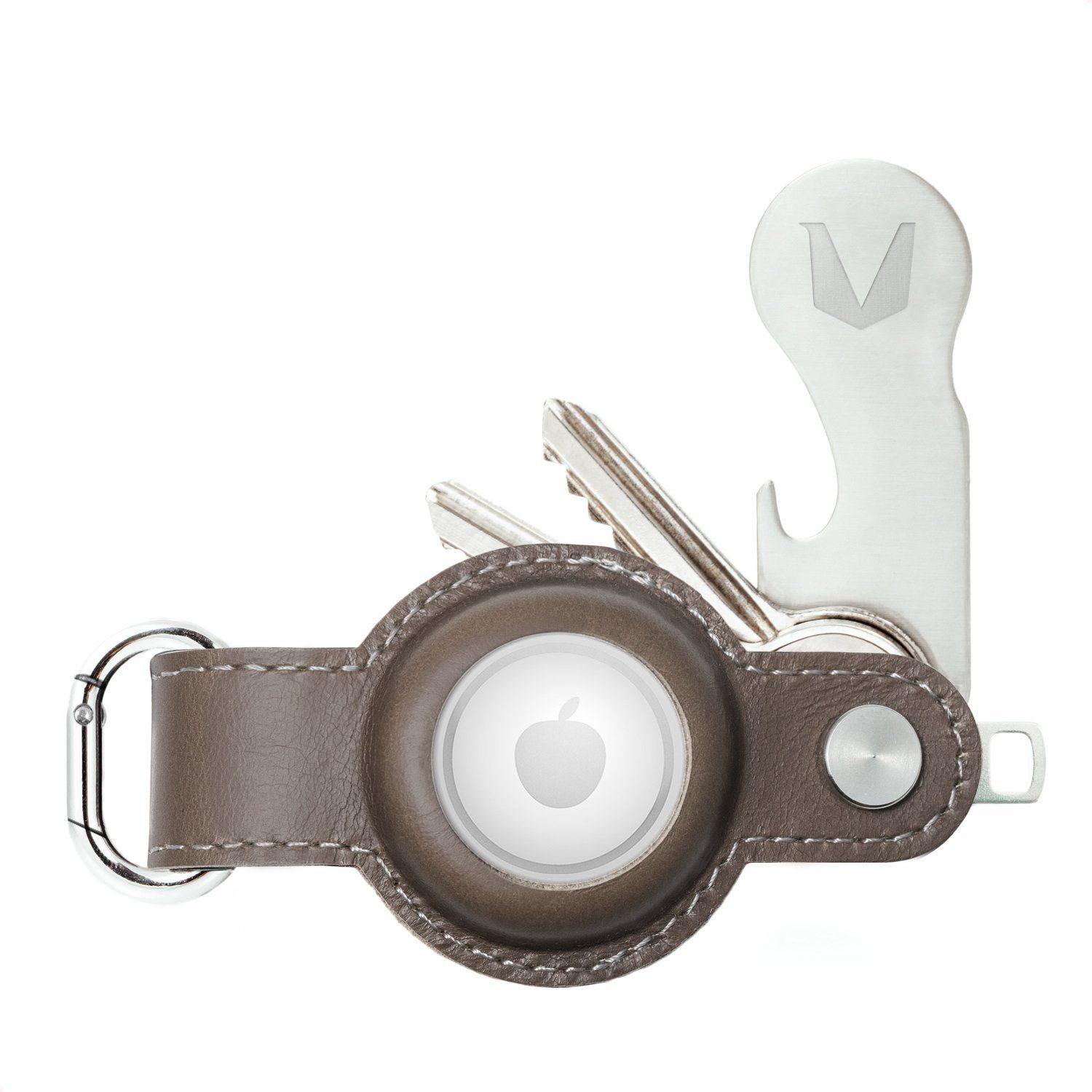 MAGATI Schlüsseltasche Airgonizer Schlüsseletui aus Echtleder für 1-7 Schlüssel (kompatibel mit Apple Airtag Tracker), inkl. Schlüsselfundservice & Einkaufswagenlöser Mokka
