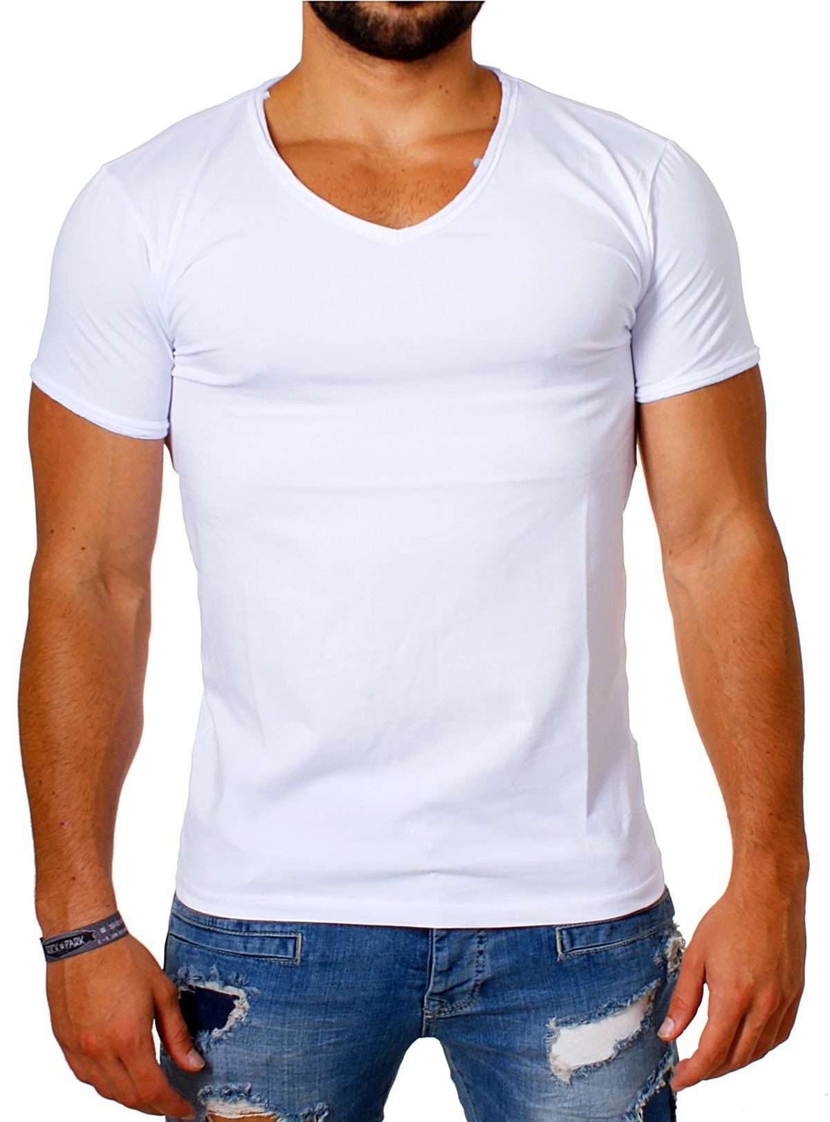 CARISMA T-Shirt Herren Uni Basic 4066 tief-breit geschnittener Ausschnitt v günstig online kaufen
