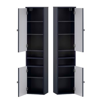 Lomadox Hochschrank JONA-80 Badezimmerschrank Seitenschrank blau, 2 Türen, 2 offene Fächer
