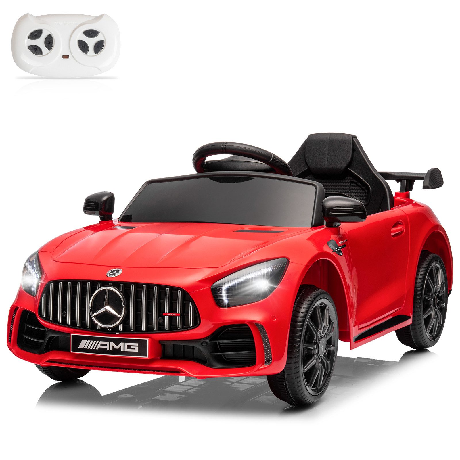 LALAHO Elektro-Kinderauto Elektroauto Kinderauto Benz Mercedes AMG GTR, 2,4G Fernbedienung, 12V,4.5 Ah, Fernsteuerung 2,4GHz,2 x35W Motors,Bluetooth,Musik,USB