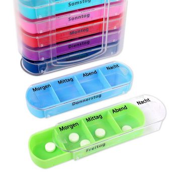 Schramm Pillendose Schramm® Tablettenbox bunt mit bunten Schiebern für 7 Tage Pillen 12 x 11cm Tabletten Box Schachtel Tablettendose Pillendose