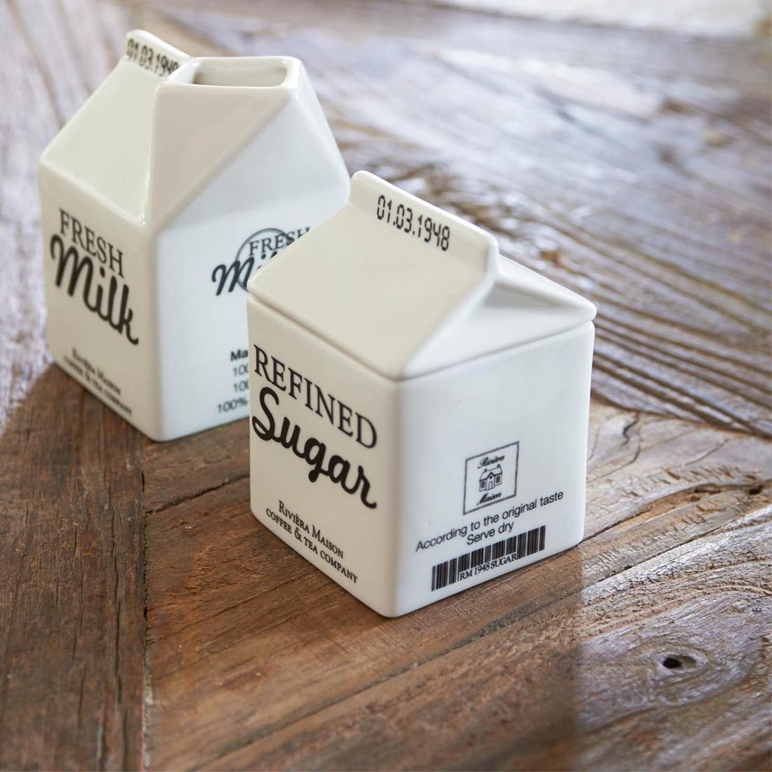 Rivièra Maison Zuckerdose Carton Jar Sugar, Zuckerdose, off white, Porzellan