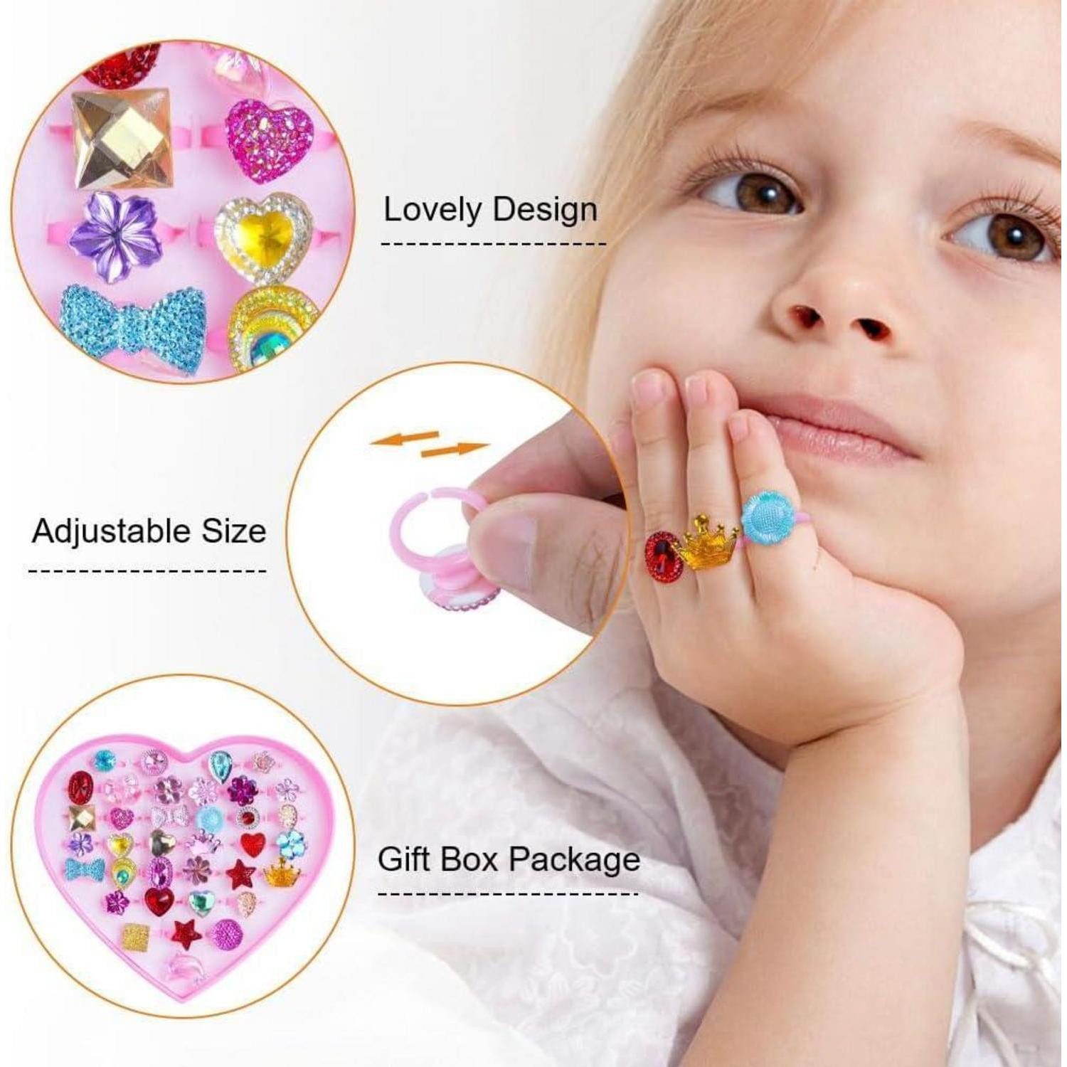 LuxusKollektion Schmuckset Kinderringe 36 Einstellbar Mädchen Jungen Party 36 Stück Strass Stil