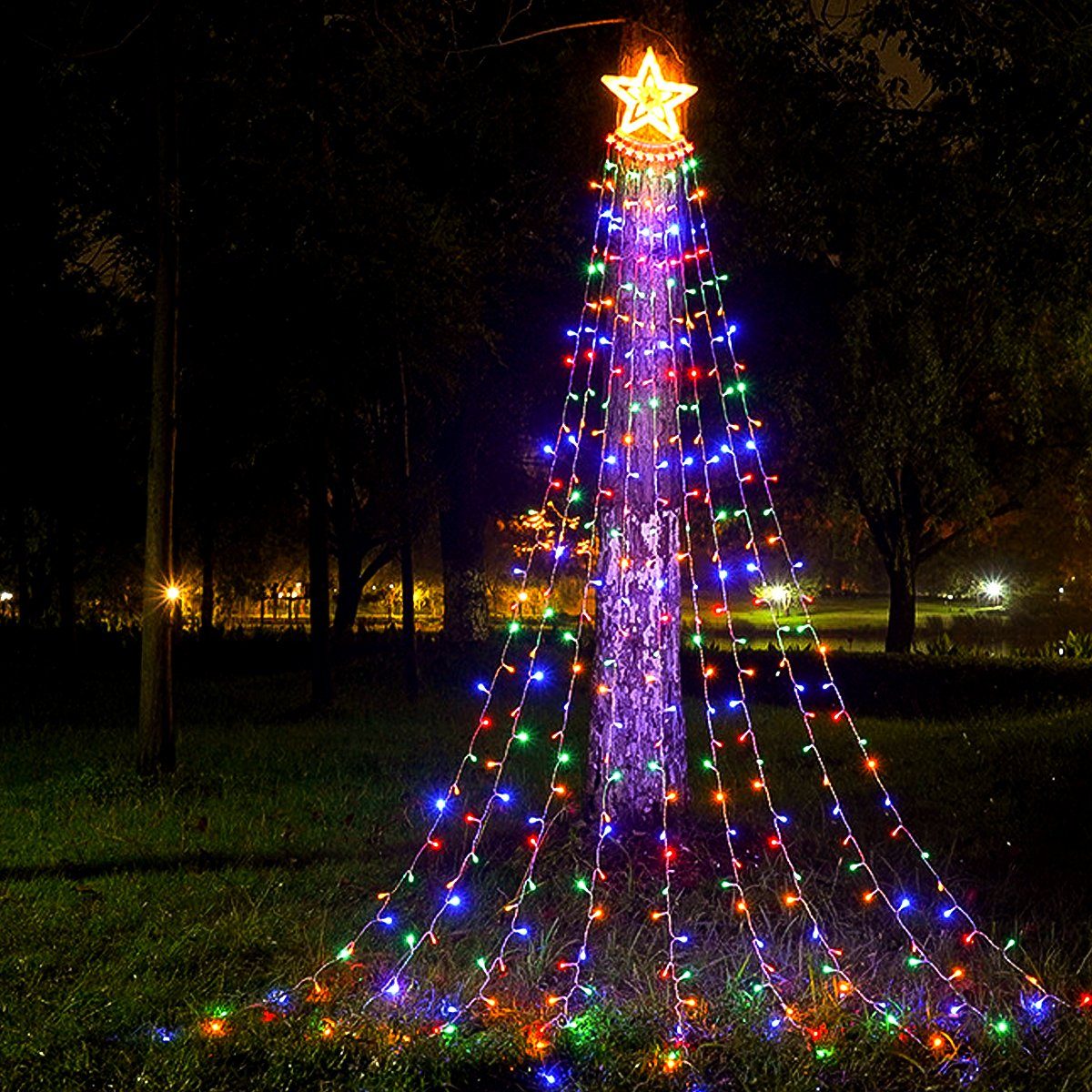 ein Stern, Wasserfall Fee LED-Lichterkette LETGOSPT Weihnachts Lichterkette Modi,230V, großer bunt 350 Dekoration Lichter mit Wasserfall LEDs IP44 8
