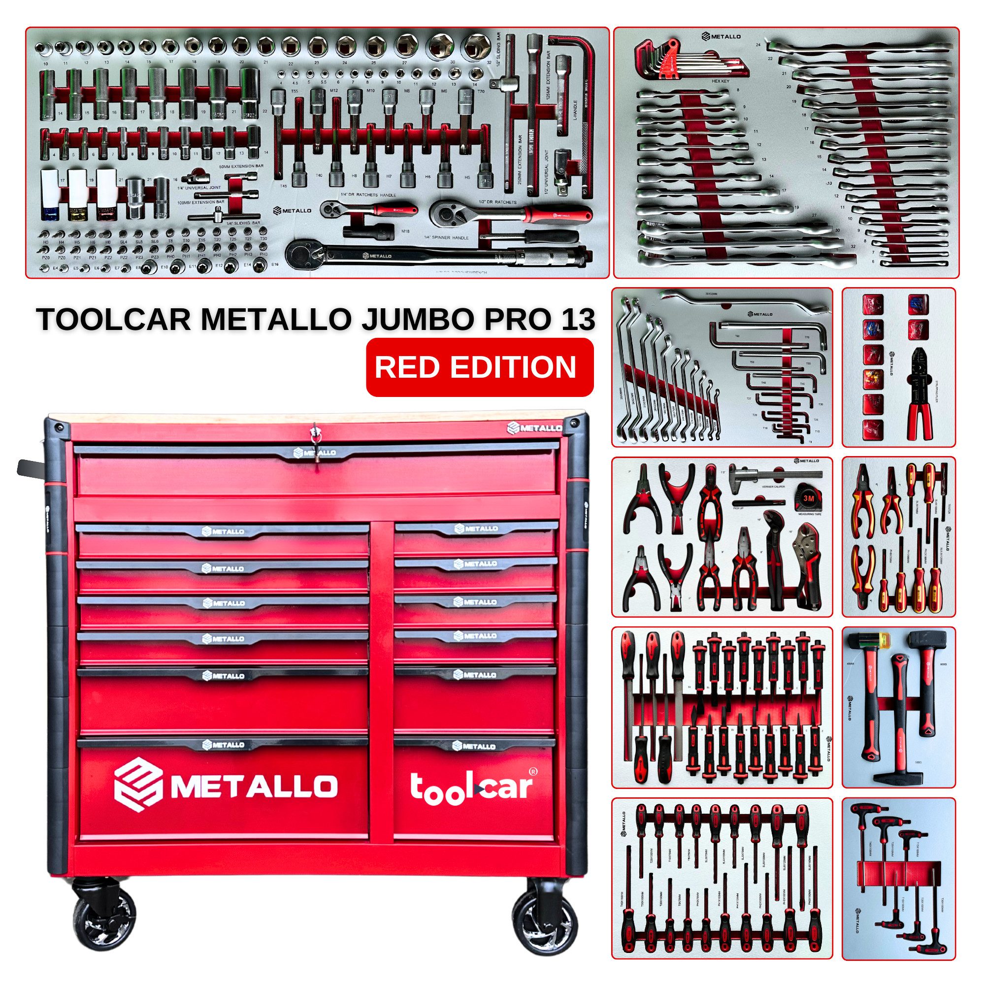 Werkzeugwagen Toolcar Metallo Jumbo Pro 13 Rot Werkstattwagen Werkzeugwagen