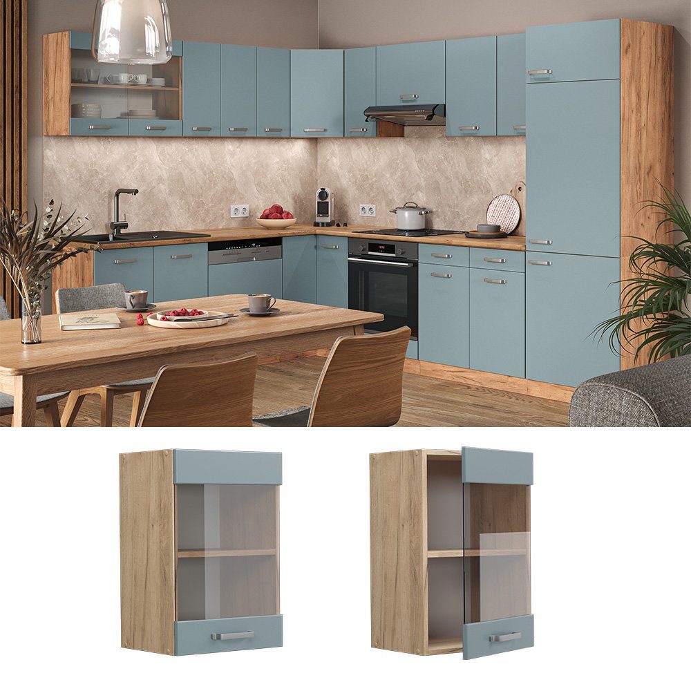 Vicco Glashängeschrank R-Line, Blau-Grau/Goldkraft Eiche, 40 günstig online kaufen