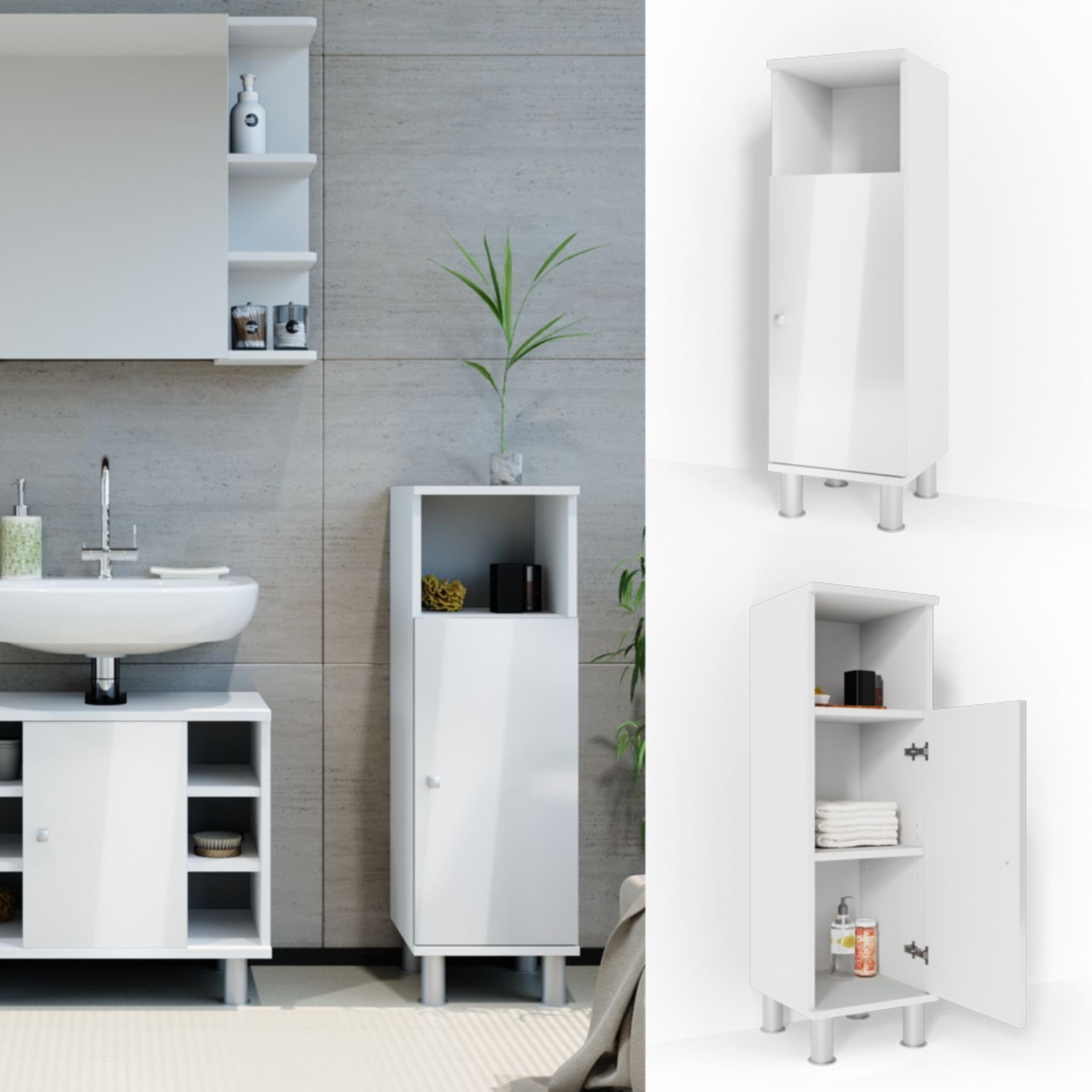 vicco midischrank »fynn 95 x 30 cm weiß hochglanz - badezimmerschrank  badschrank schrank badregal« online kaufen | otto