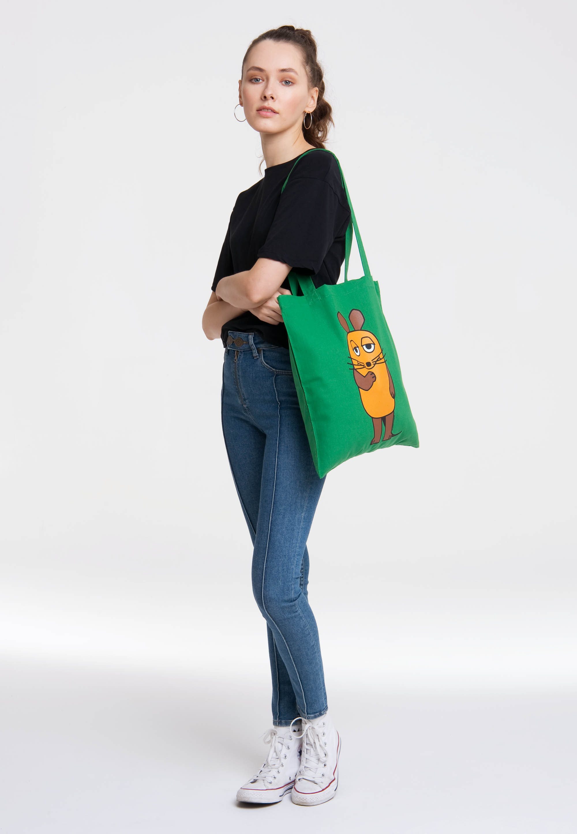 LOGOSHIRT Henkeltasche Baumwolltasche Die Sendung mit der Maus, mit Sendung mit der Maus-Logo – Bild 4 von 5