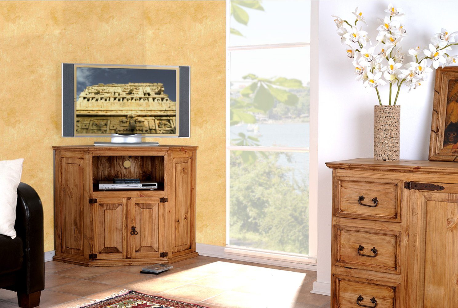 1a Direktimport Eckschrank Mexico Möbel Eckkommode Eckschrank - Pinie Massivholz - Landhaus