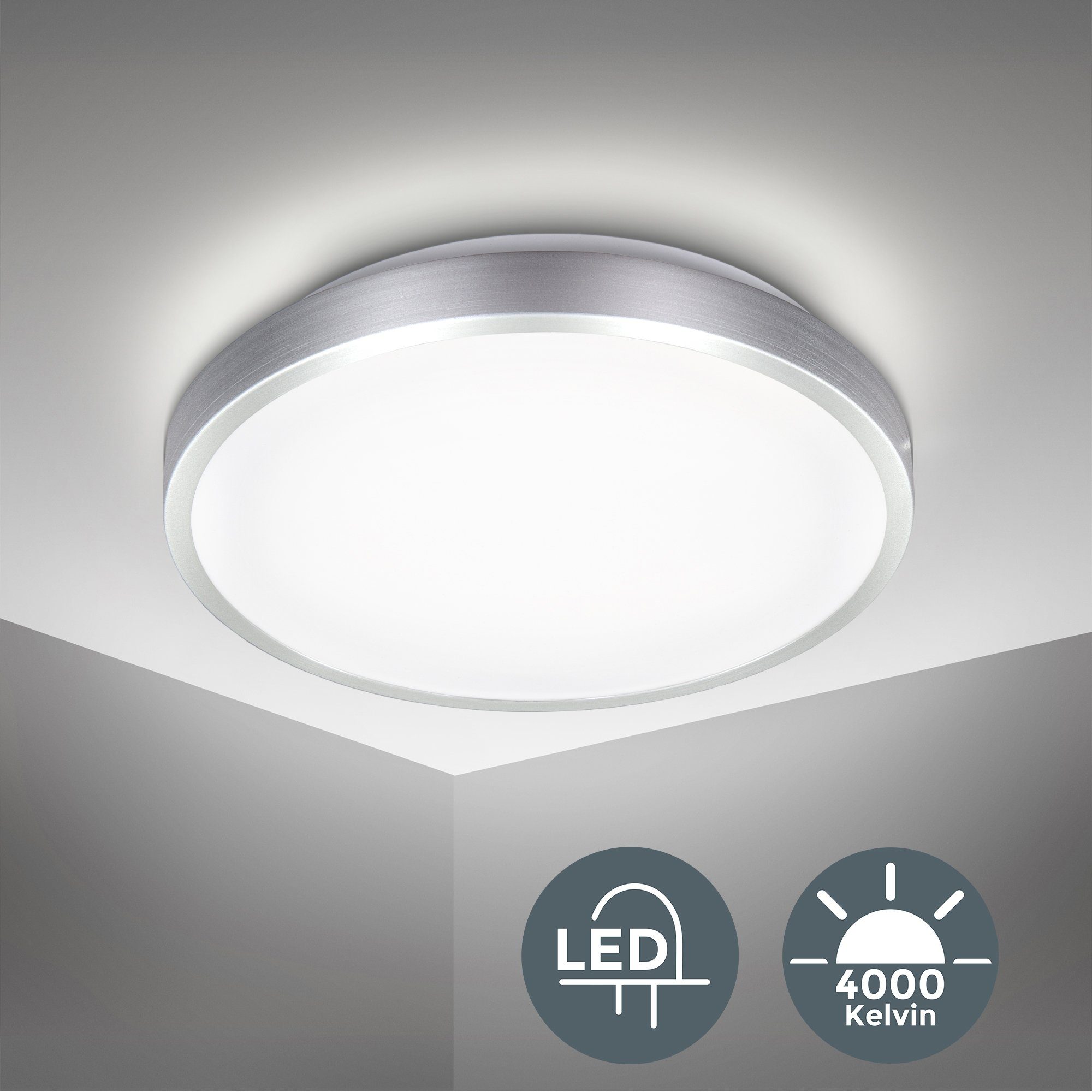 B.K.Licht LED Deckenleuchte, Deckenlampe, LED inkl. fest IP20 LED 12W 1200lm Platine Titan-Optik, integriert, 3000K, Warmweiß