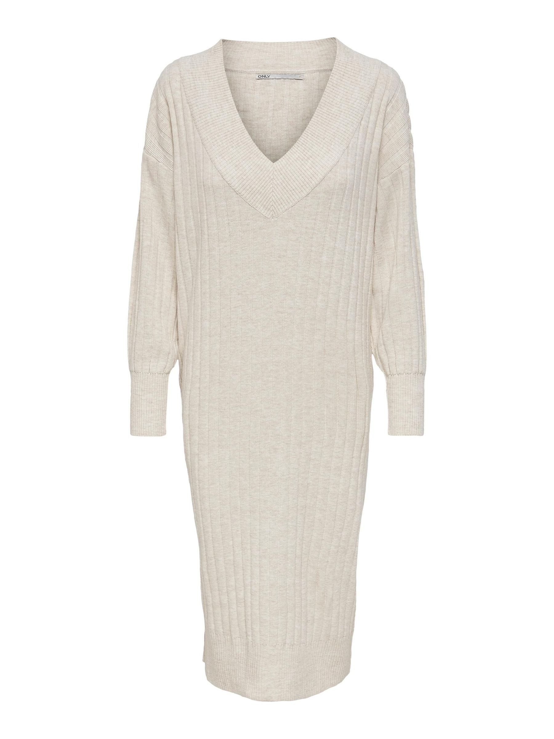 ONLY Shirtkleid Oversized Langarm ONLNEW TESSA für Damen (lang, 1-tlg) Locker geschnitten Fit V-Ausschnitt unifarben wärmend