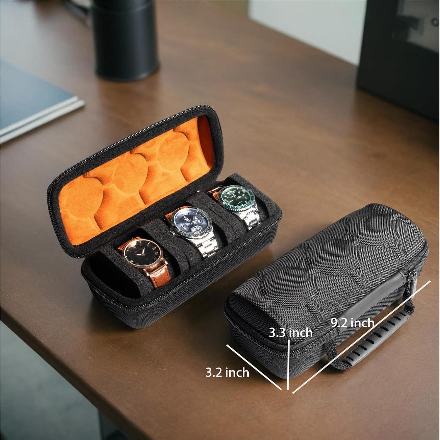 LuxusKollektion Manschettenknöpfe und Krawattennadel Set Uhrenrollen-Reisetasche mit Anti-Bewegungs-Uhrenkissen, schwarz, 3