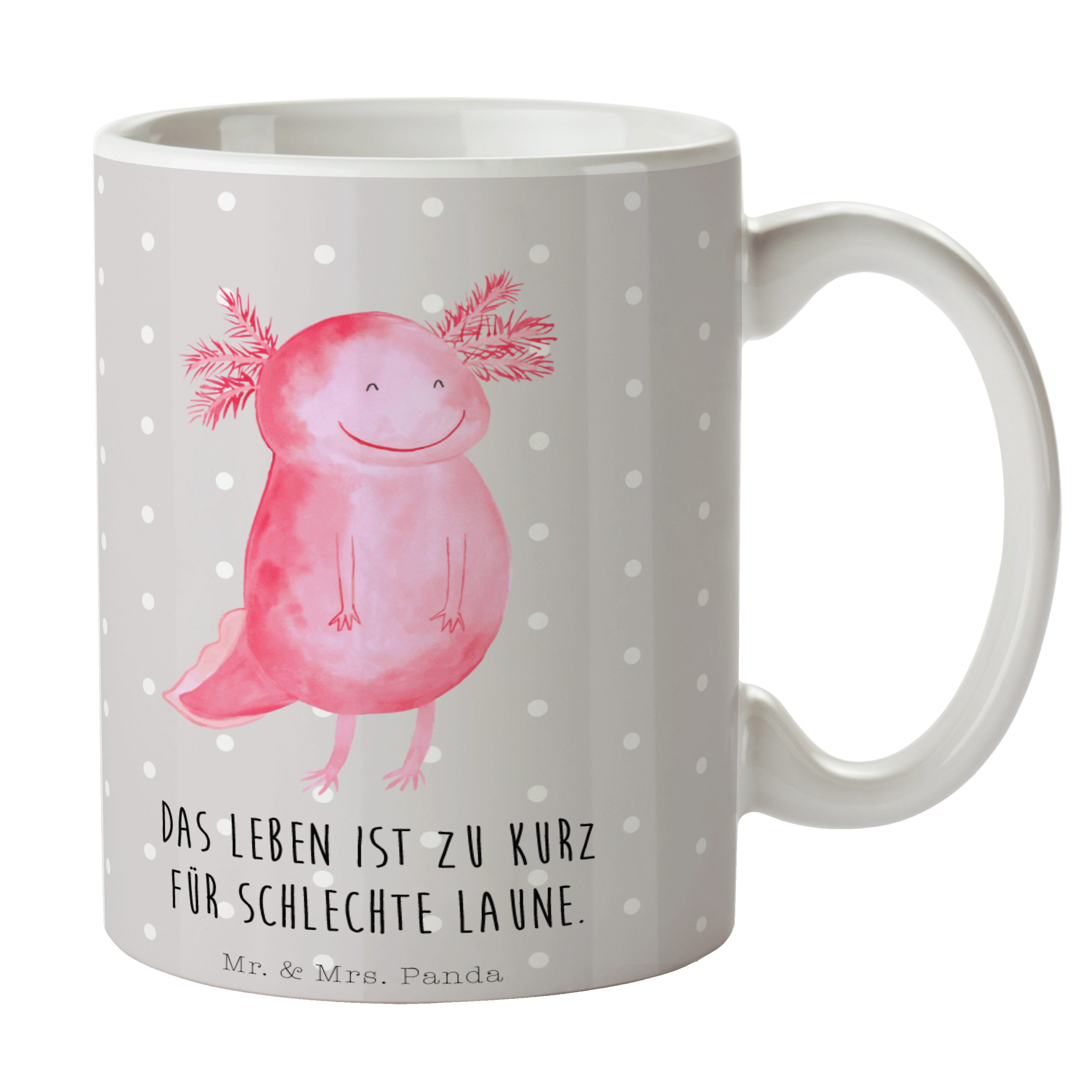 Mr. & Axolotl - Ke, Tasse - Motive, Lurche, Keramik Geschenk, Panda Tasse Pastell Mrs. glücklich Grau