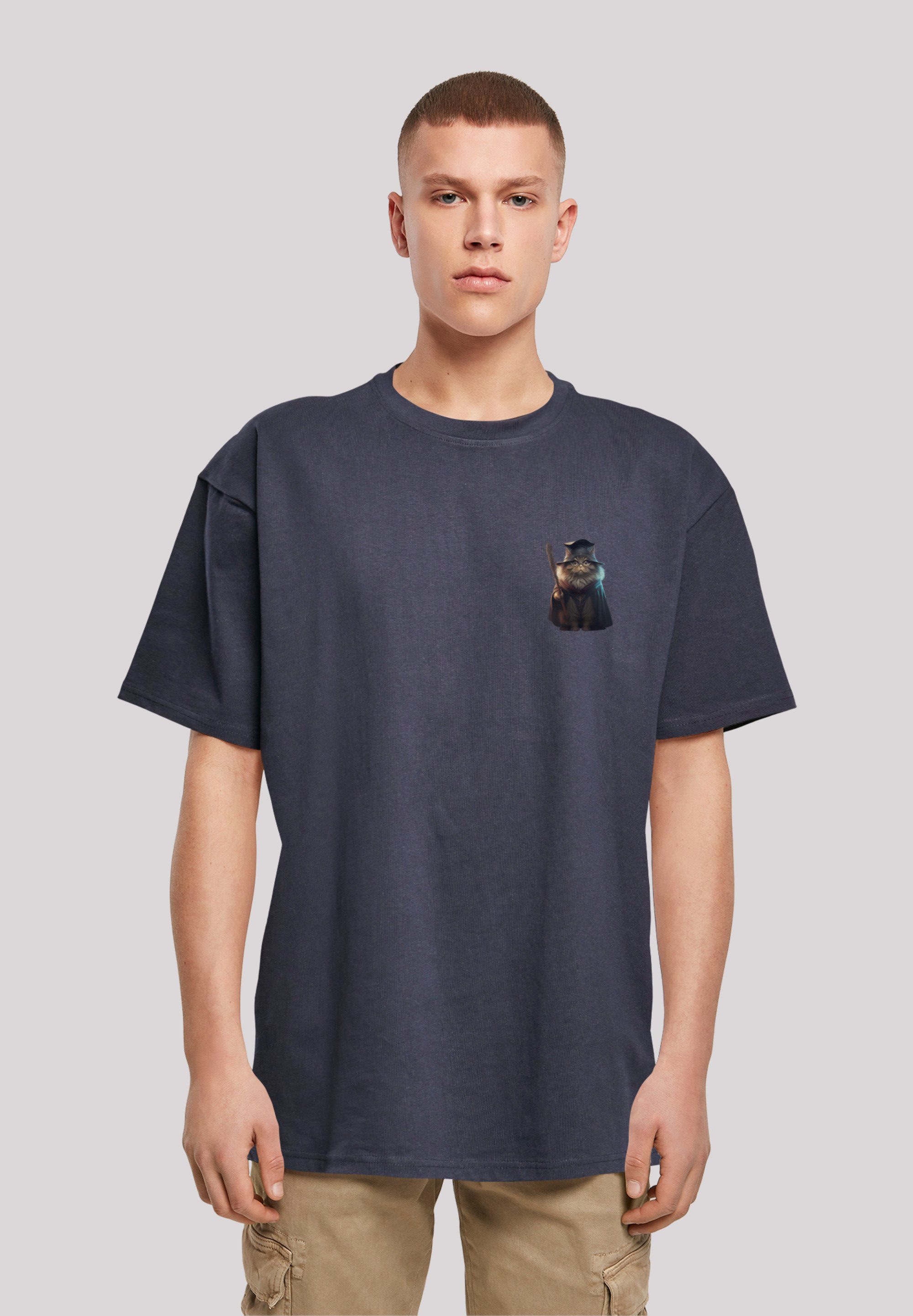 F4NT4STIC T-Shirt Wizard Cat OVERSIZE TEE Print navy