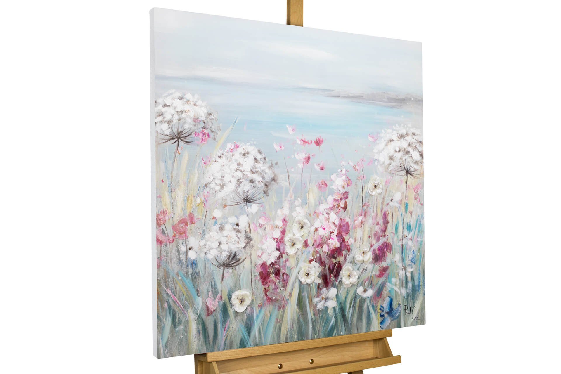 KUNSTLOFT Gemälde Blumige Aussichten 80x80 cm, Leinwandbild 100% HANDGEMALT Wandbild Wohnzimmer