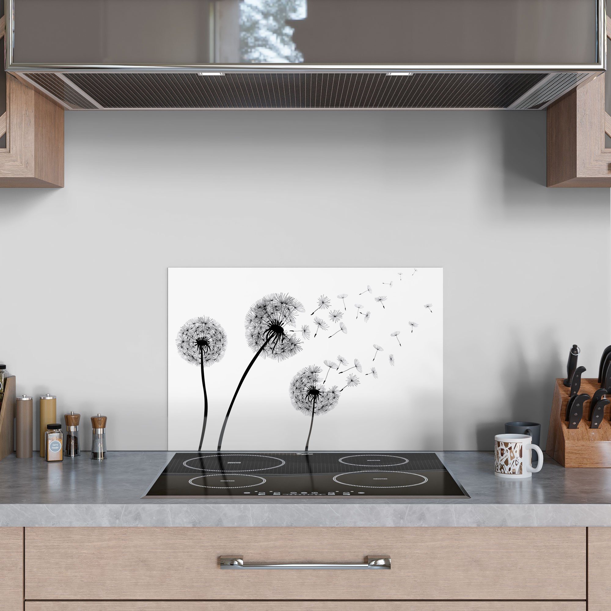 DEQORI Glas Herdblende Badrückwand Spritzschutz Pusteblumen', Küchenrückwand 'Schwarze