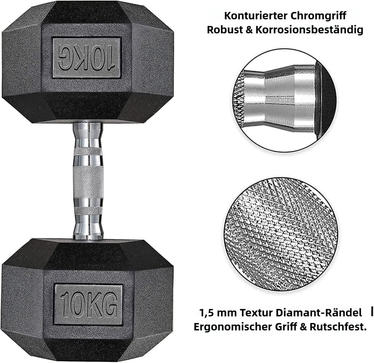 TLGREEN Hantel-Set Hexagon Hanteln, (Rutschsicher Ummantelt, Gummi Beschichtet), Gusseisen Gewichte für Damen und Herren Krafttraining