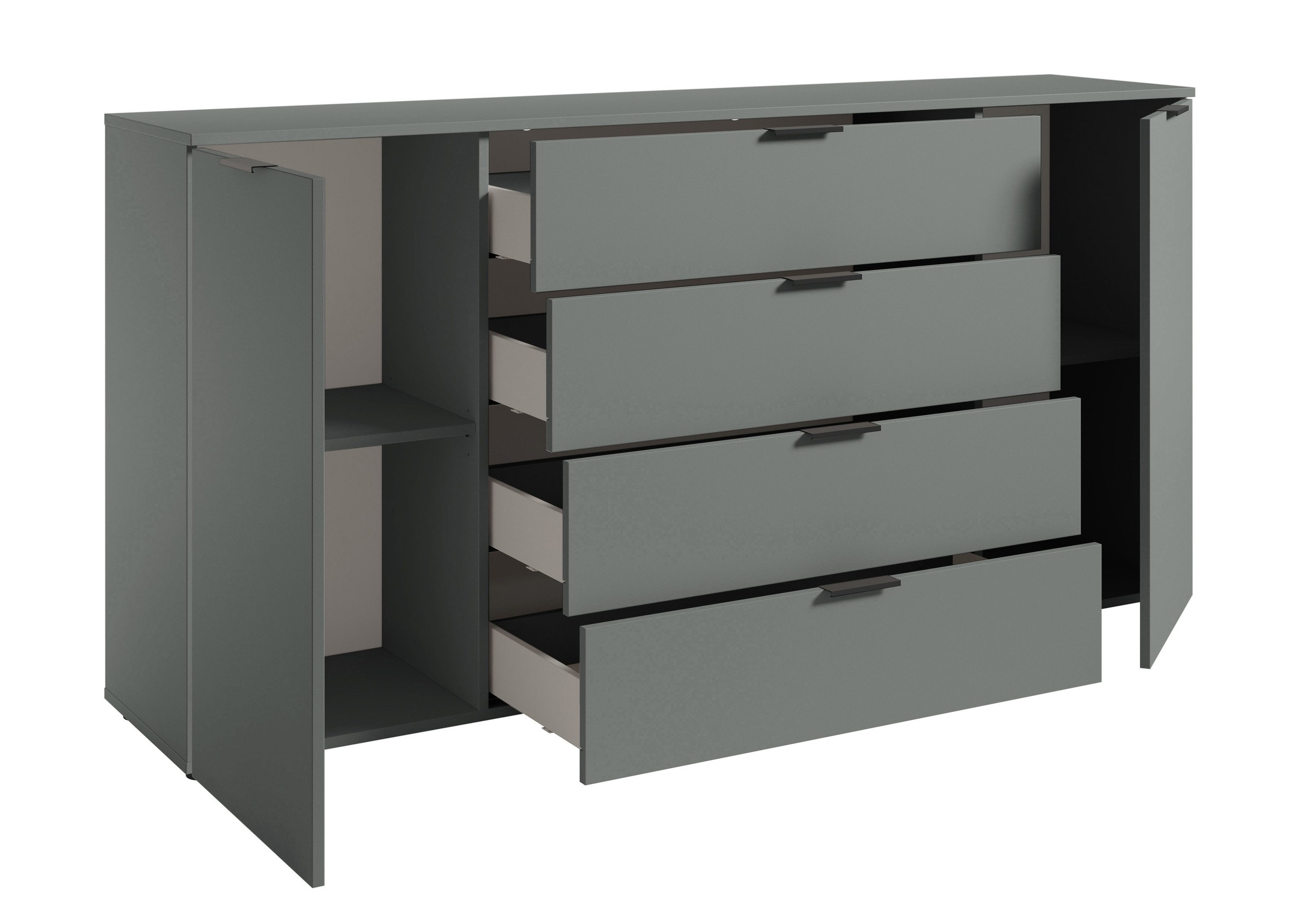 PREISBRECHER Sideboard Linz, 2 Türen, 4 Schübe, in Salbei - 180x90x40cm (BxHxT)