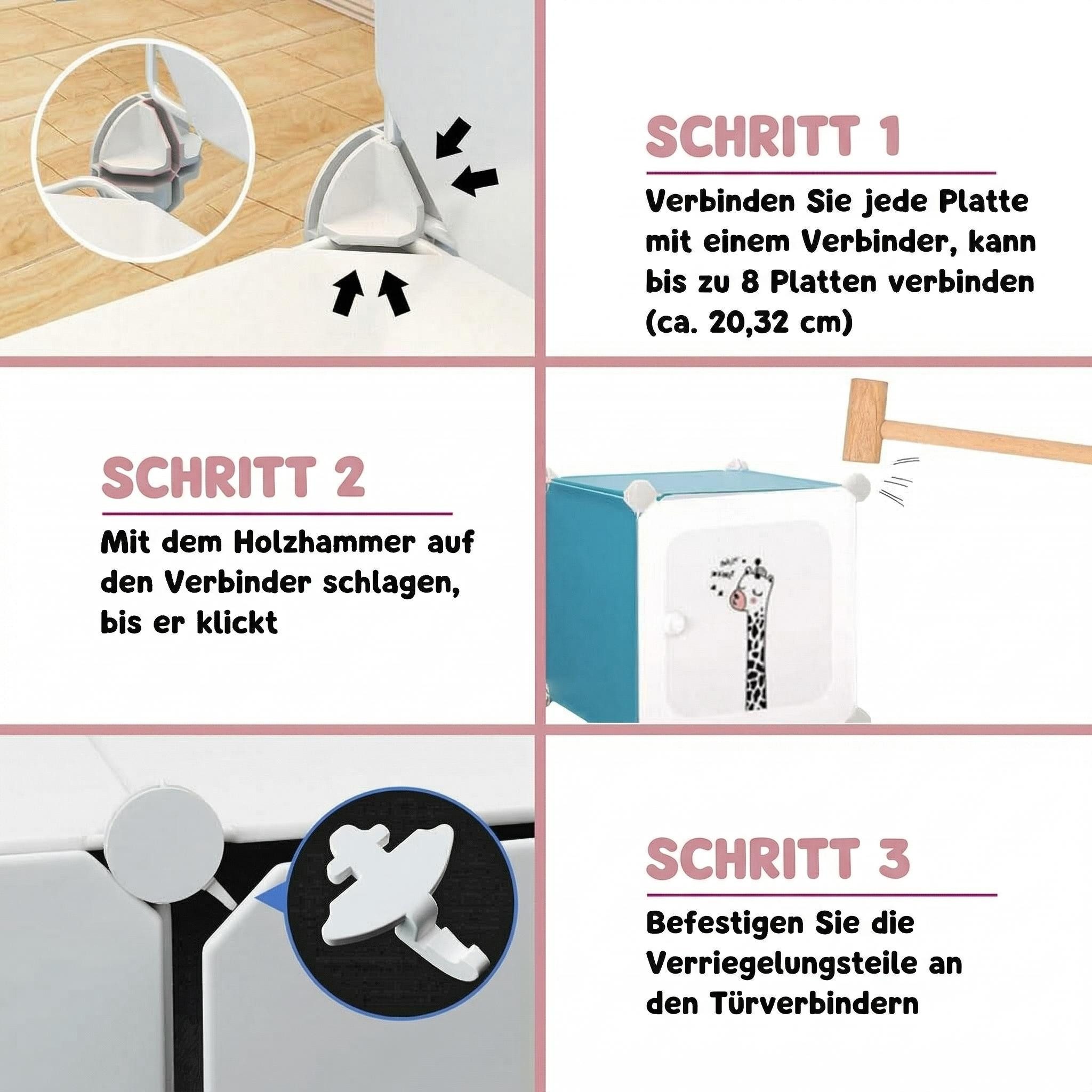 GarveeMore Kinderkleiderschrank Kinderkleiderschrank Kinderregal Schuhregal aus Kunststoff, mit 8 Würfeln