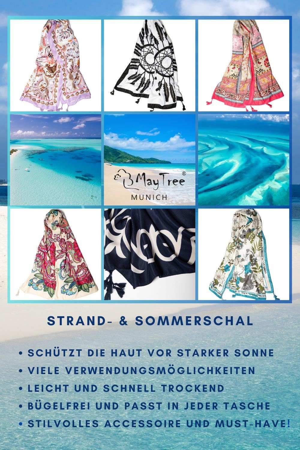 Damen 1-St) leichter großer Boho Modeschal Strandschal (Stück, MayTree 85 magenta x180 Sommerschal pink, Saron, beige