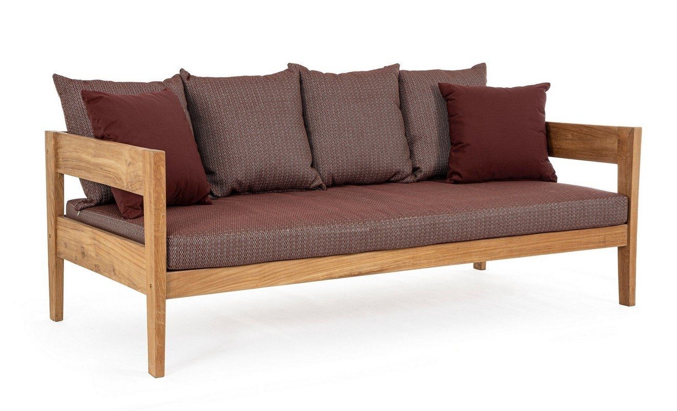 Natur24 Sofa Sofa Kobo 190x90x79cm Teakholz Rot Sofa Couch Polster | Alle Sofas