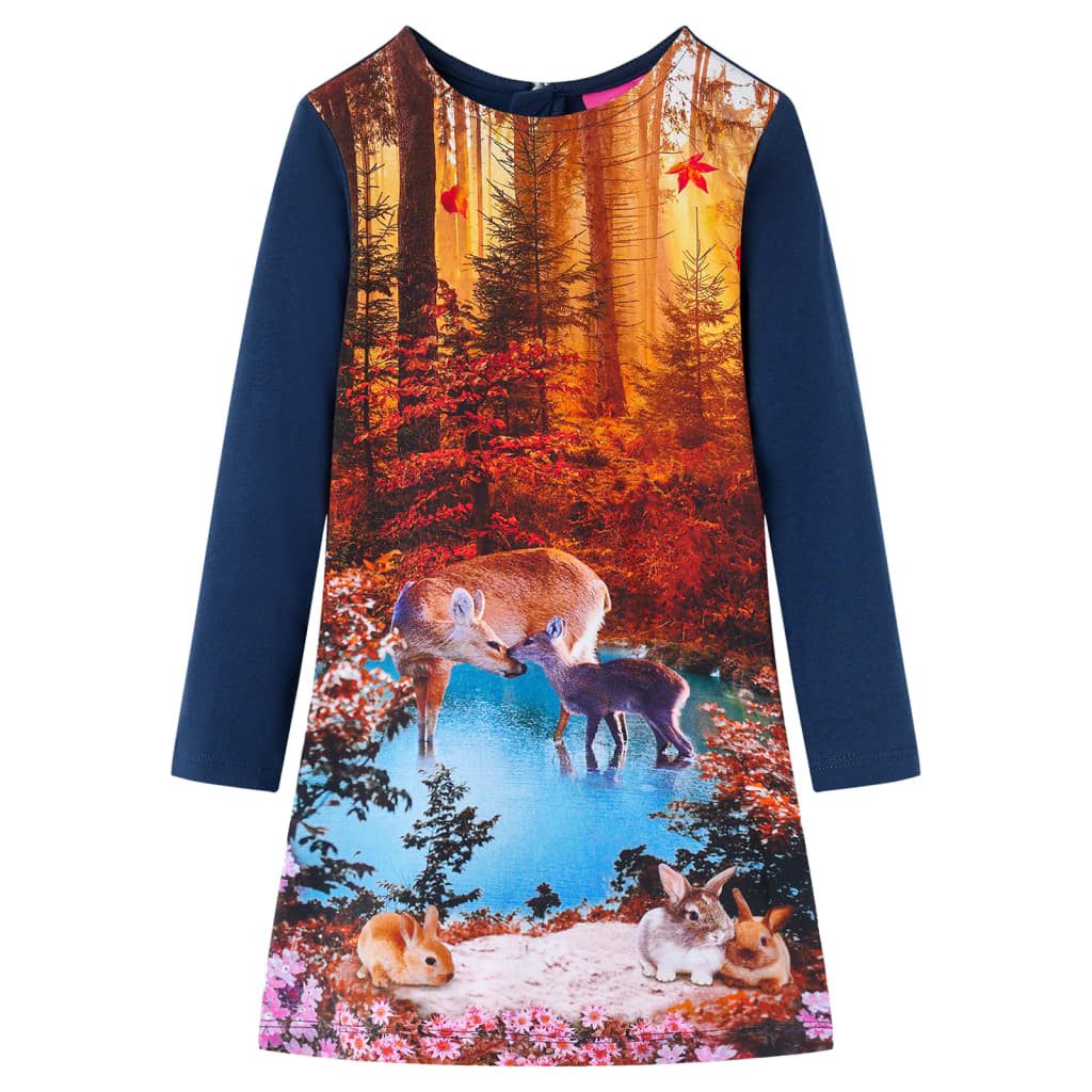Druckkleid Kinderkleid mit Langen Ärmeln Marineblau 128