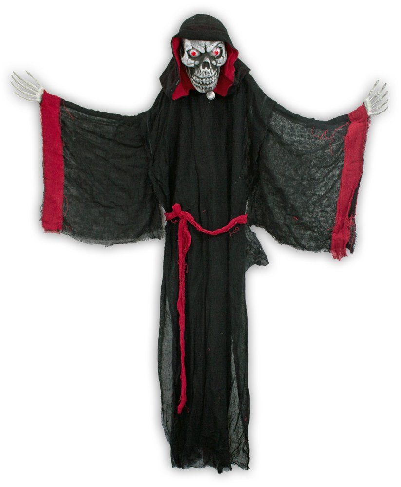 Das Kostümland Dekofigur Halloween Standfigur Vampir Geist mit Totenkopf Animiert - 155 cm - Skelett Horror Puppe Party Dekoration