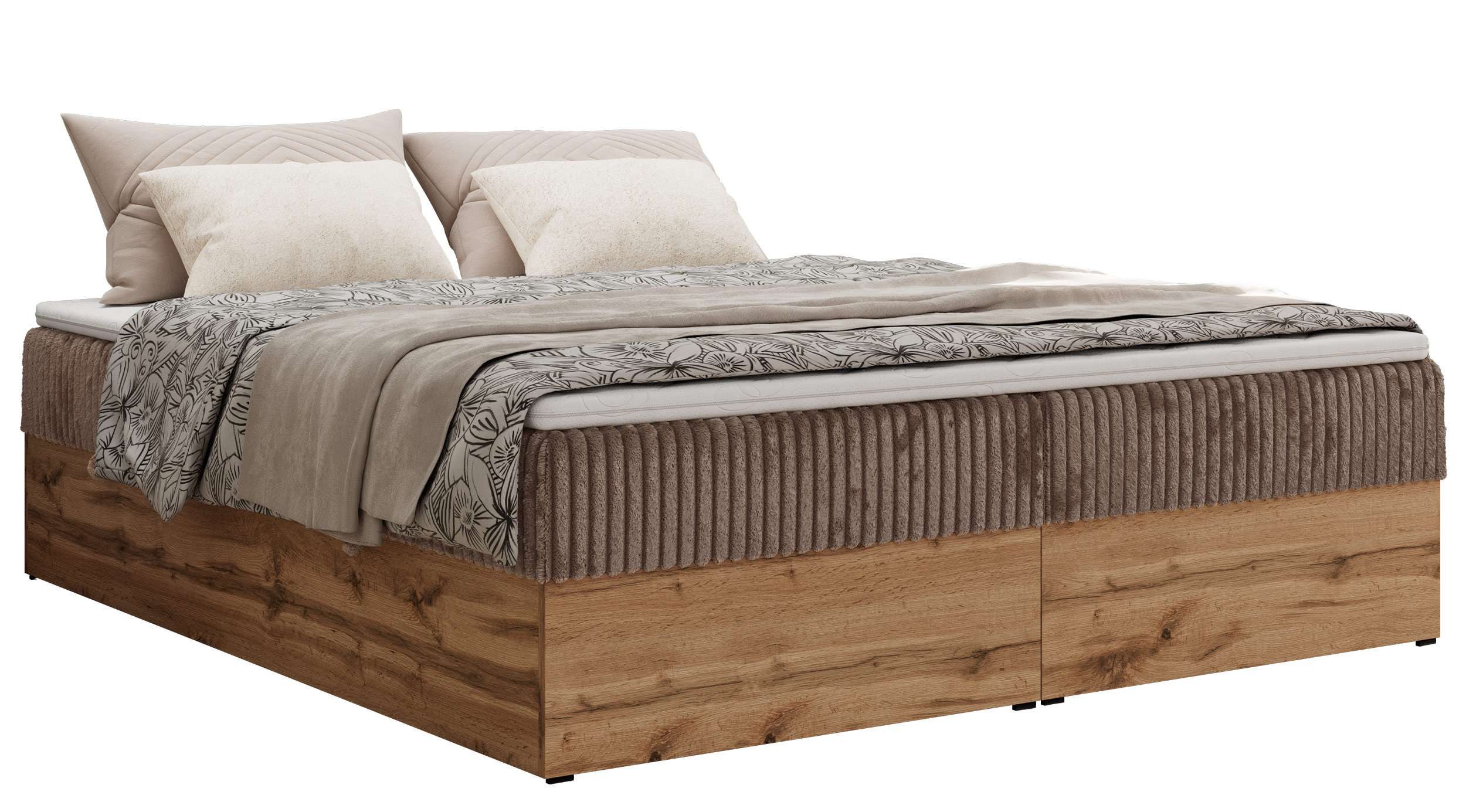 MKS MÖBEL Boxspringbett WOOD ZERO (Set, Bett, Polsterbett mit integrierten Matratzen, 2 Bettkästen, H3/H4), Topper T25 oder Visco optional, ohne Kopfteil