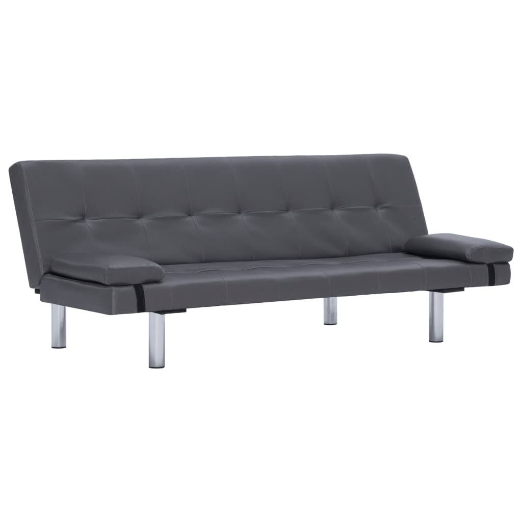 vidaXL Sofa Schlafsofa mit 2 Kissen Kunstleder Ausziehbar Grau