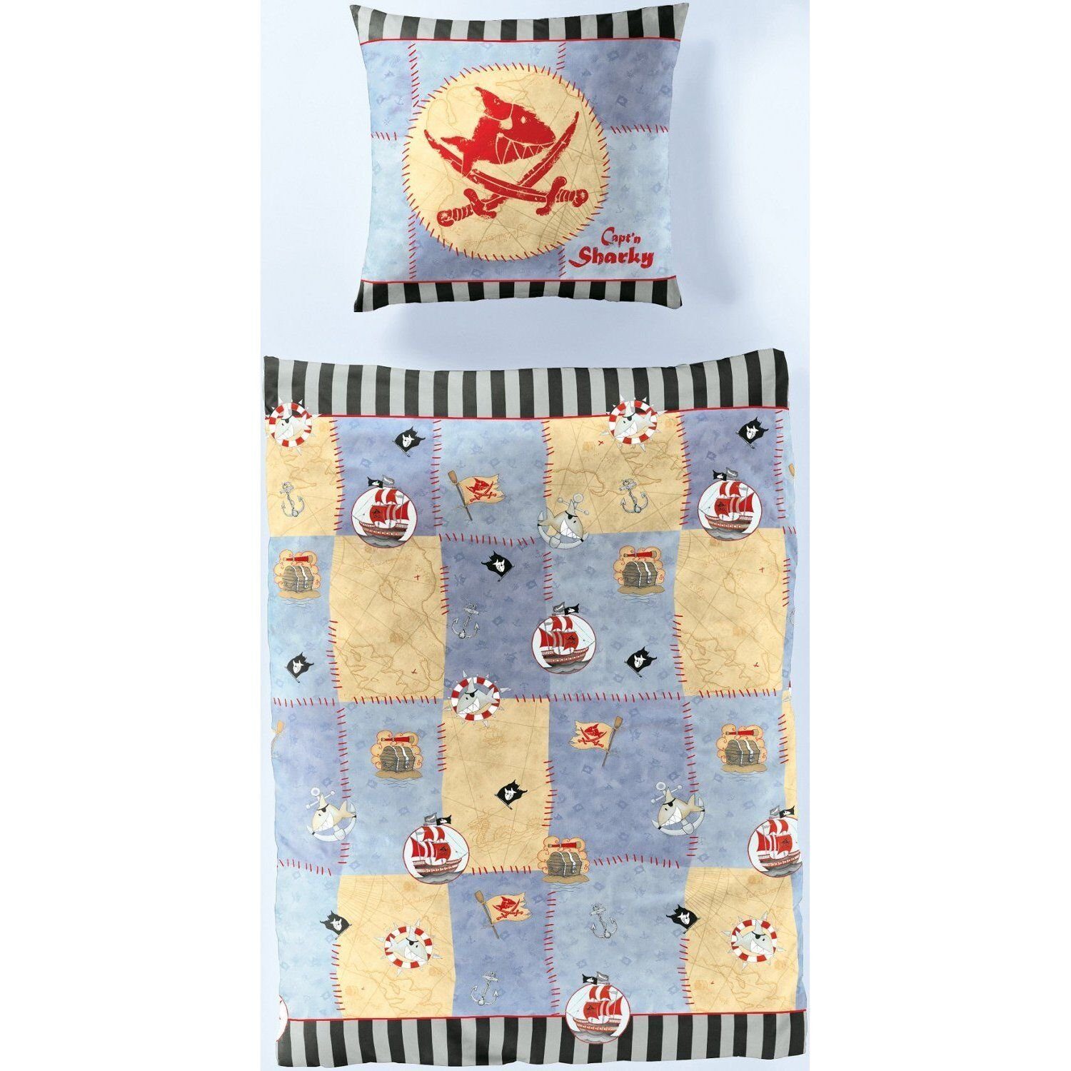 BIERBAUM Kinderbettwäsche Cäptn Sharky Pirat 80 x 80 cm 135 x 200 cm in Ren günstig online kaufen