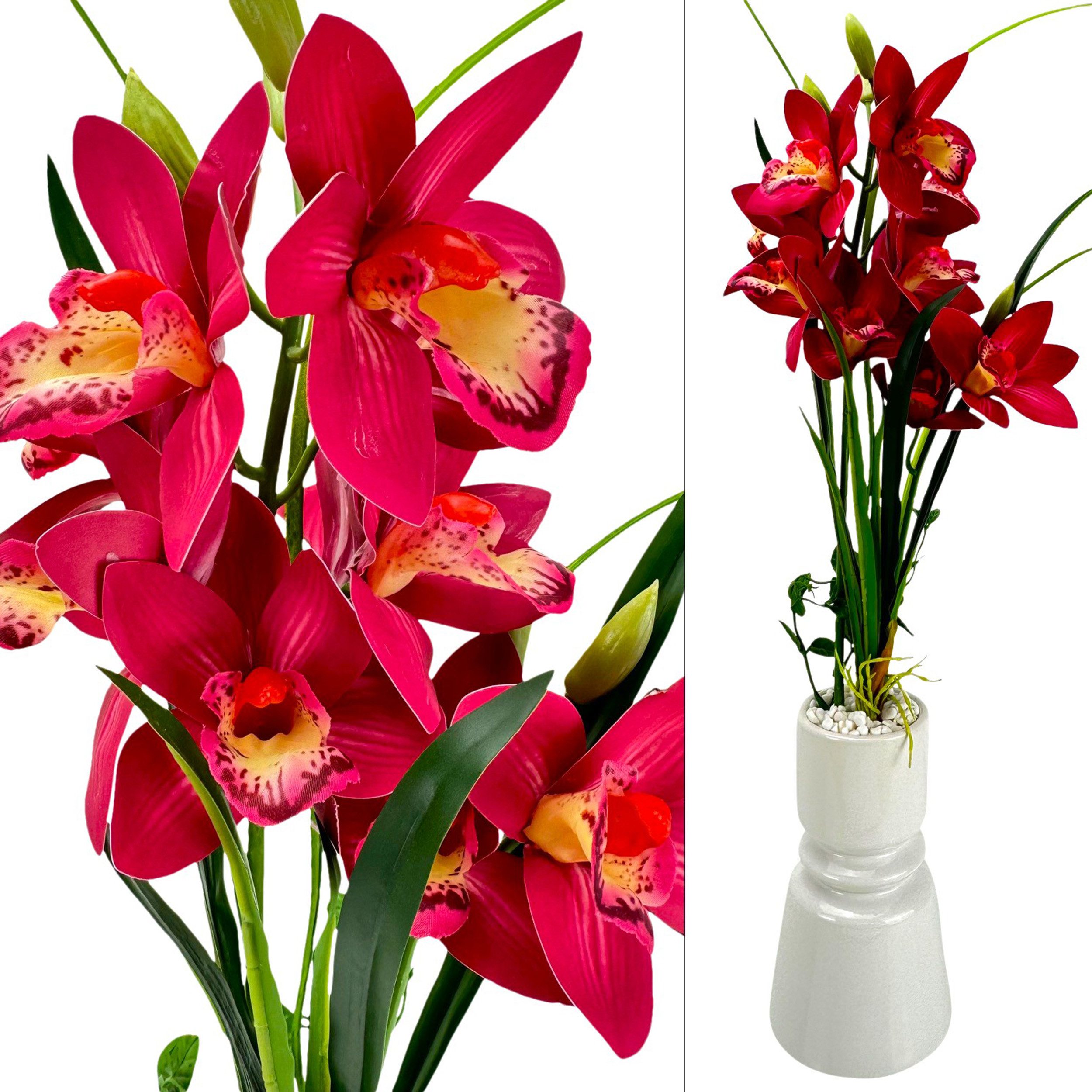 Kunstblume - Kahnorchideen mit pinken Blüten in einer weißen Vase - wie ech günstig online kaufen