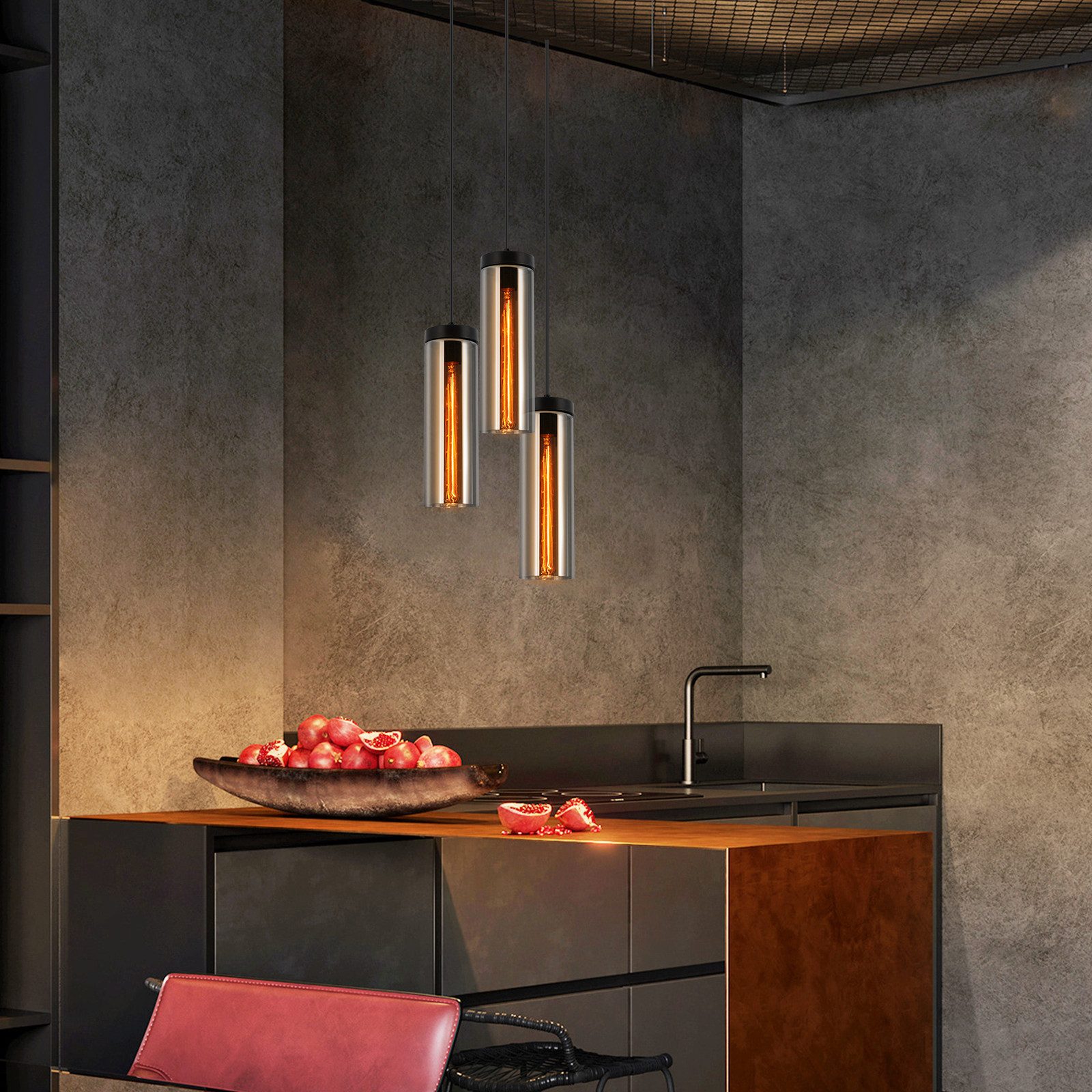 ZMH Pendelleuchte Esszimmer Schwarz - 3 Flammig E27 Glas Hängeleuchte für Wohnzimmer, ohne Leuchtmittel, 120CM Höhenverstellbar Esstischlampe für Küche Schlafzi – Bild 5 von 5