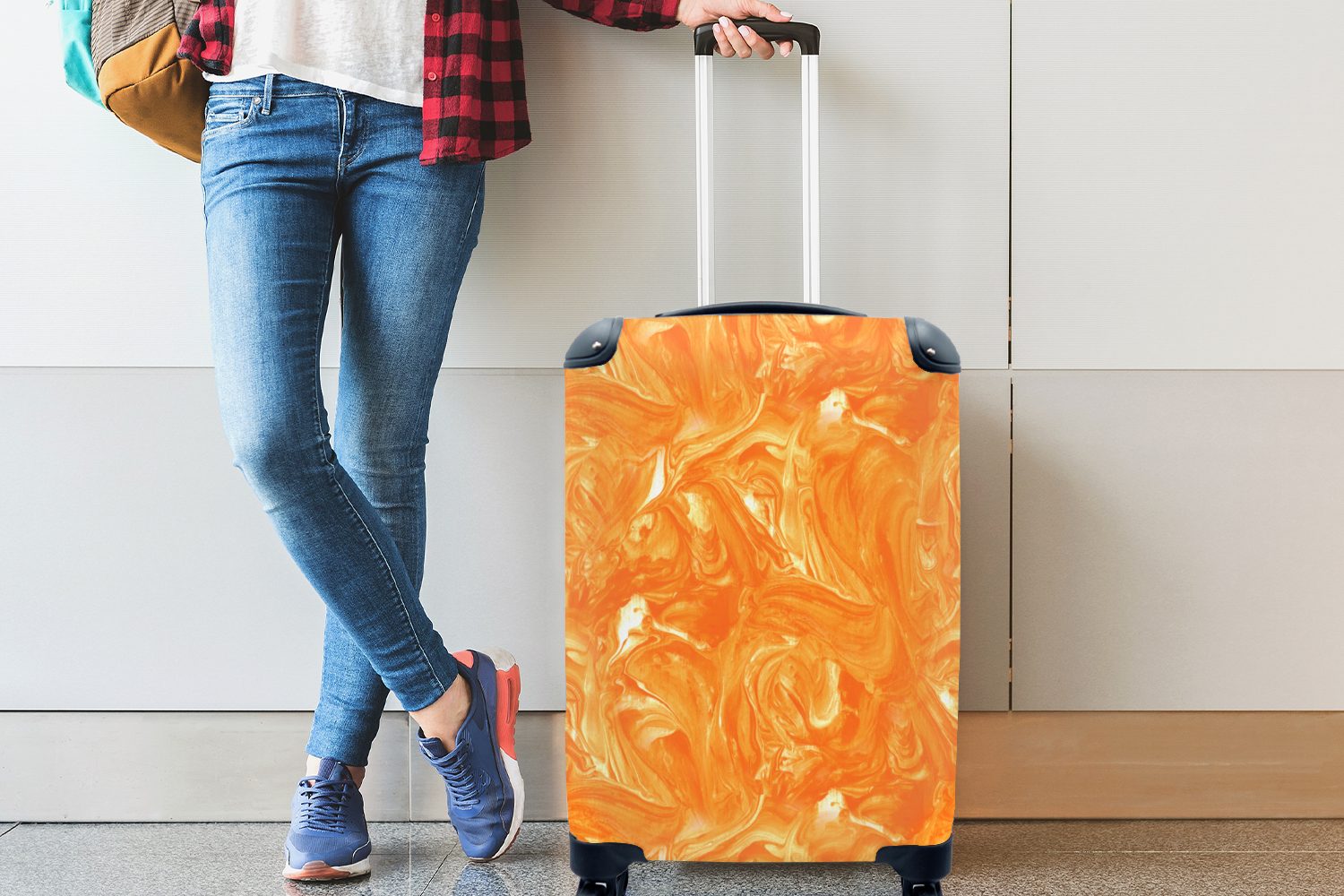 Orange Handgepäckkoffer Trolley, rollen, für - Reisetasche mit Handgepäck Farbe, Reisekoffer Rollen, Ferien, - MuchoWow 4 Marmor