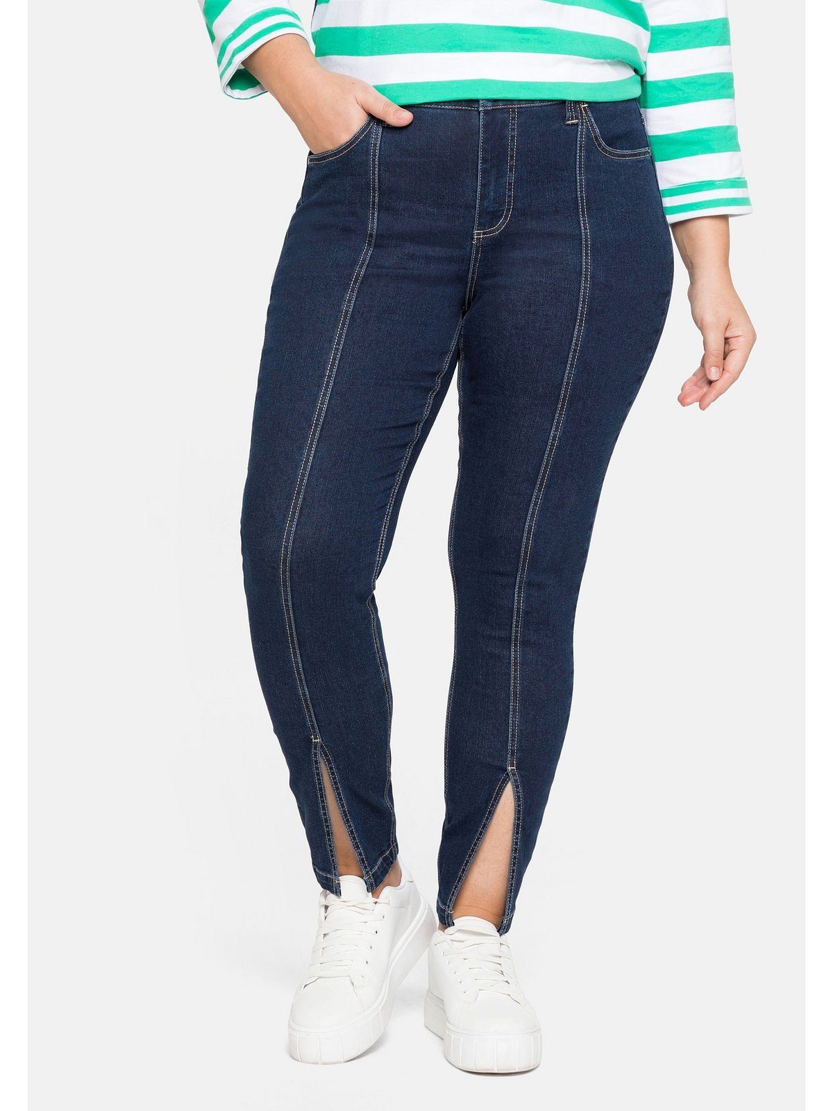 Sheego Stretch-Jeans Große Größen Ankle-Jeans mit Teilungsnaht vorn