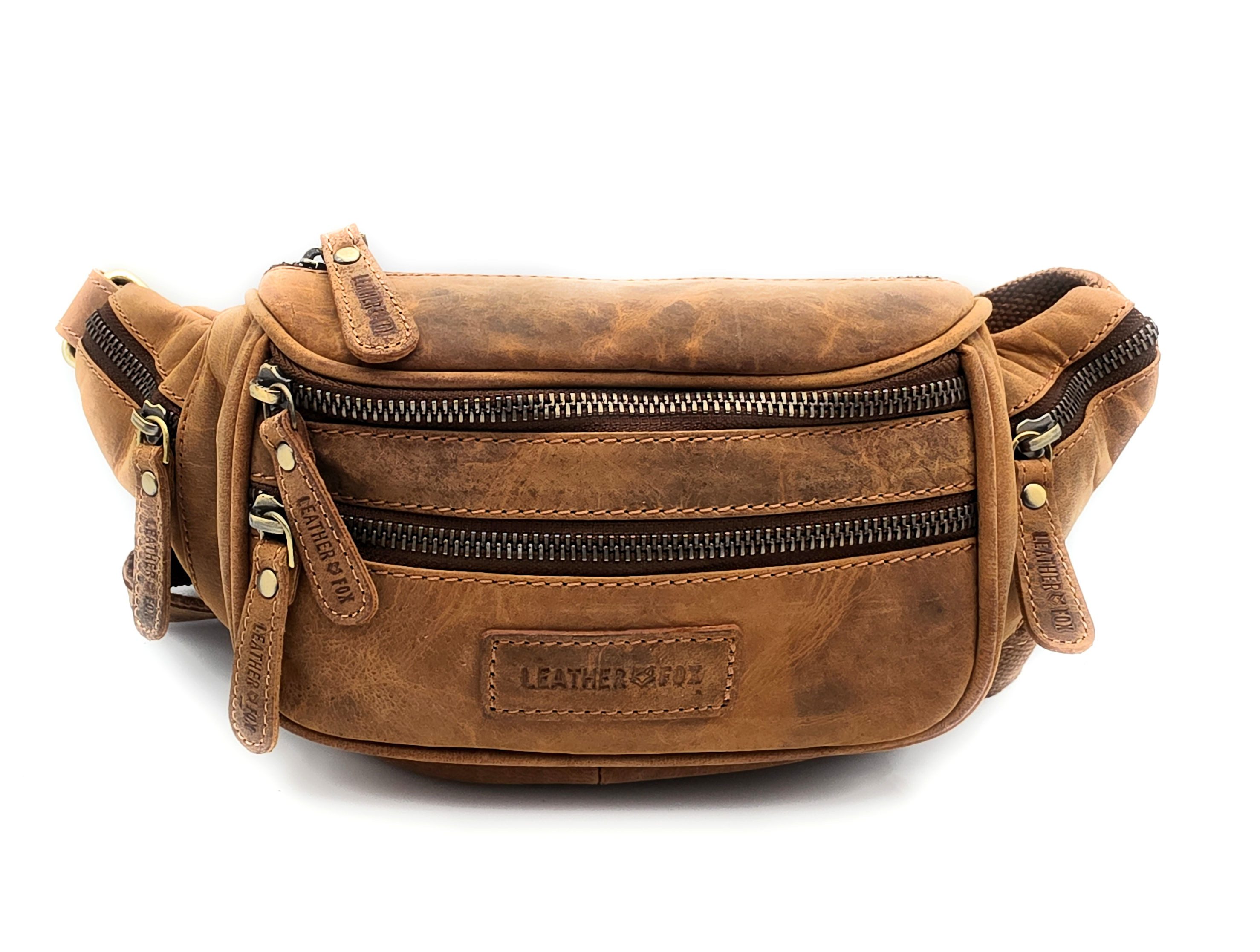 Bauchtasche Hüfttasche Waistbag aus Büffelleder mit 6 Reißverschlussfächern