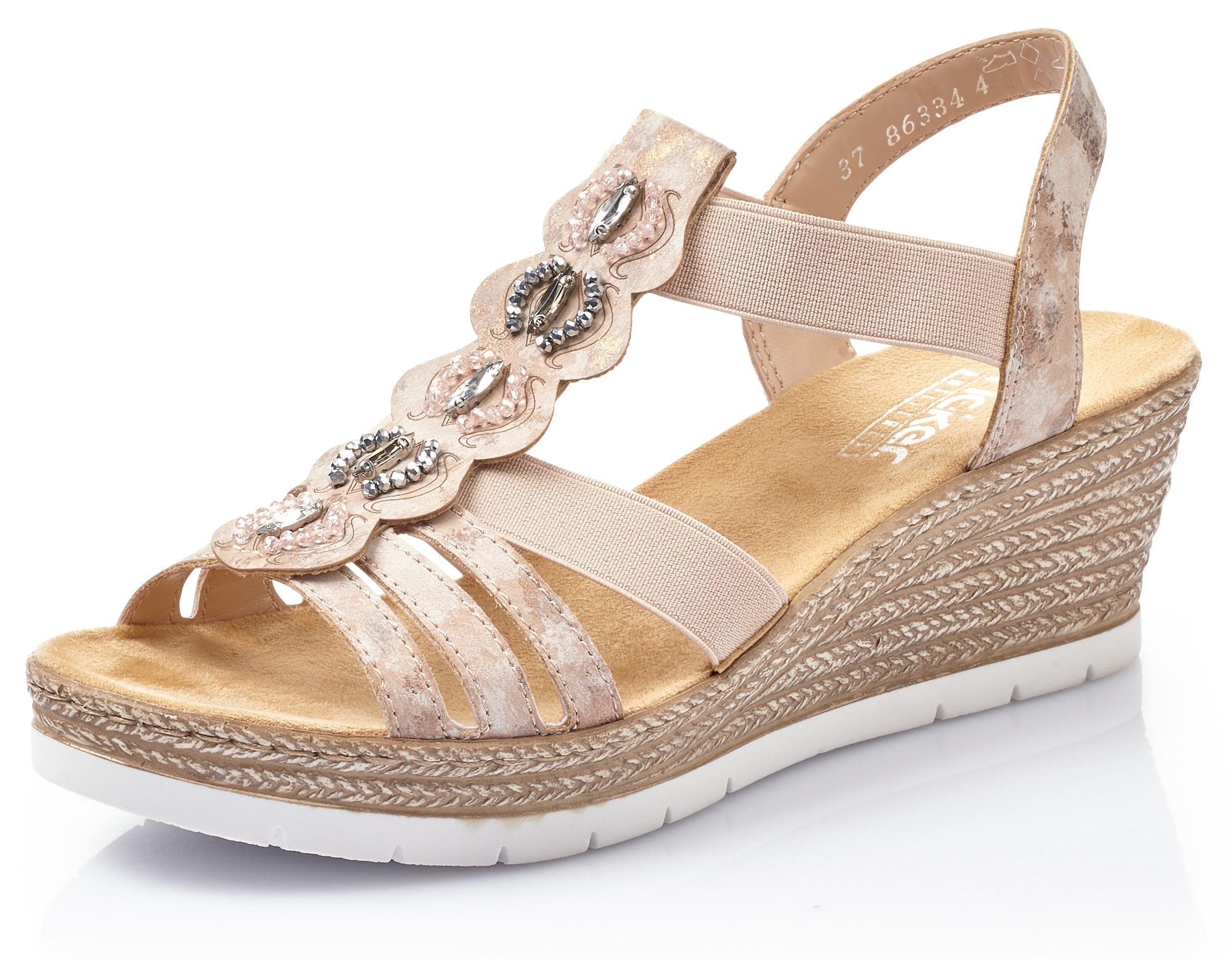 Rieker Sandalette mit Bastbesatz, Im sommerlichen Look Rieker Sandalette mit Stretchbänder online kaufen | BAUR